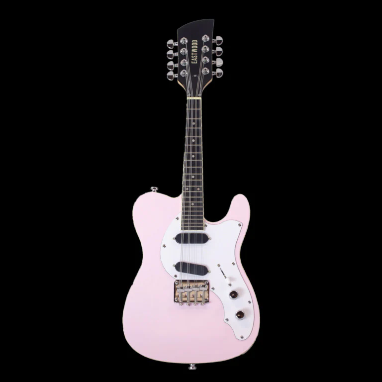 Eastwood Limited Edition 8 String Mandocaster Electric Mandolin Shell Pink with Gig Bag - Image 2