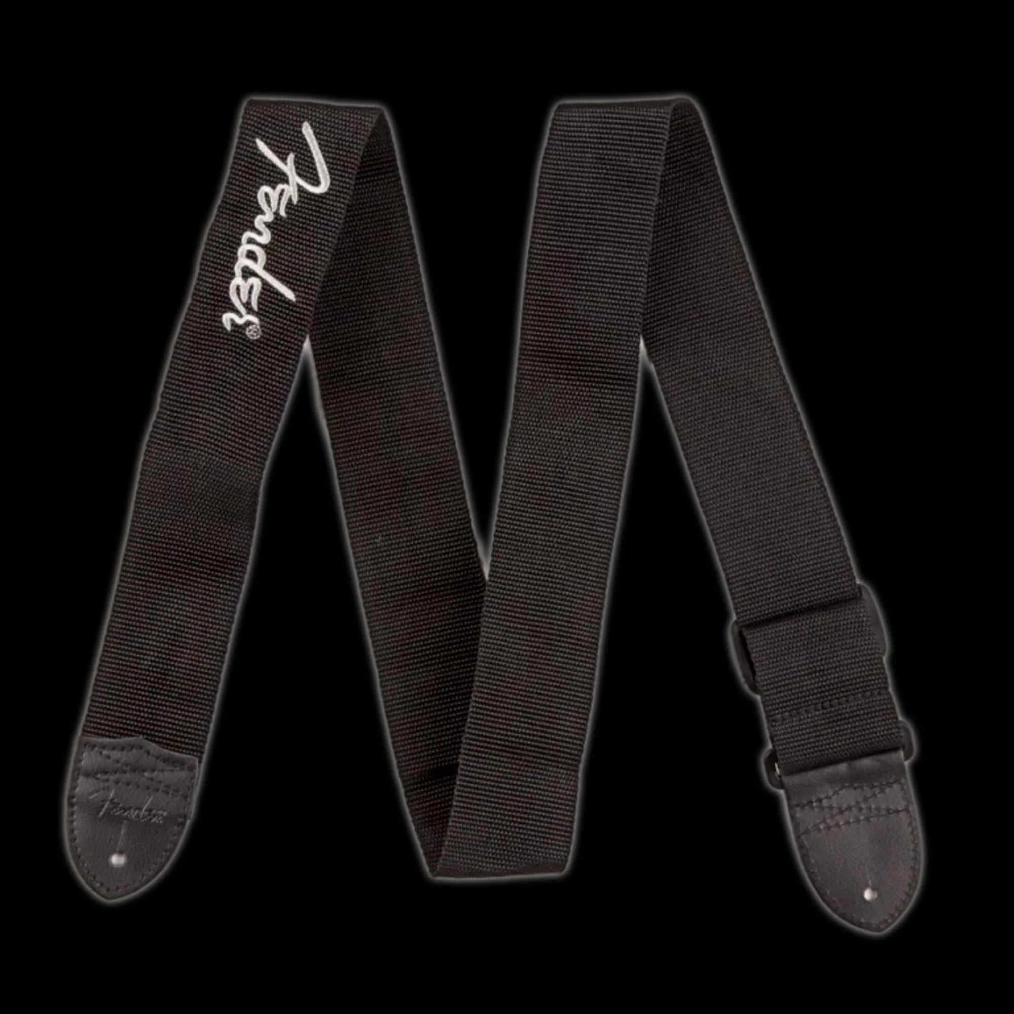 Fender 2" Black Poly Grey Fender Logo Strap