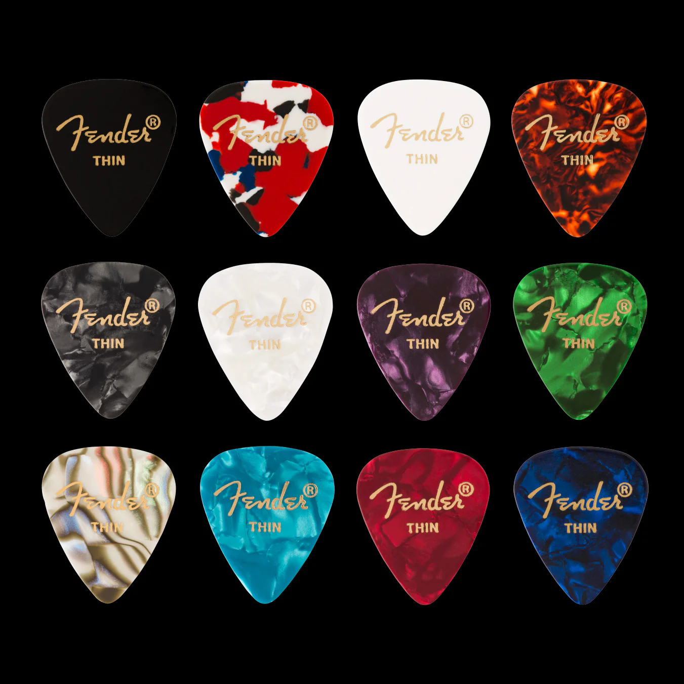 Fender 351 Celluloid Guitar Pick Medley - Thin (12-pack)