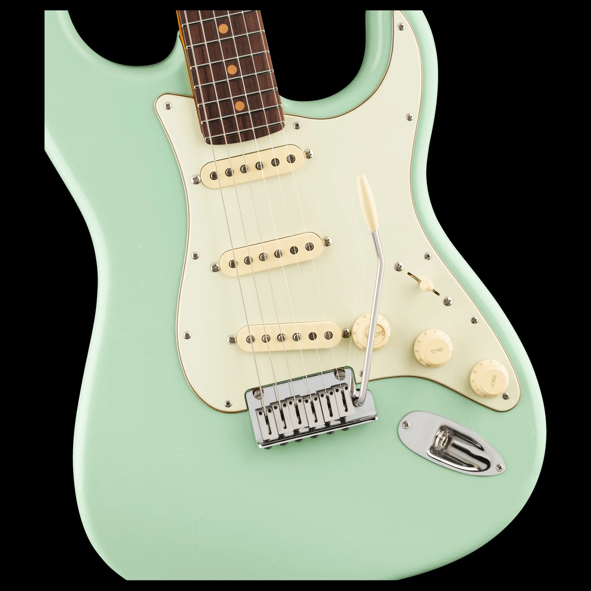 Fender American Ultra Luxe Vintage '60s Stratocaster Surf Green Electric Guitar With Case - Image 3
