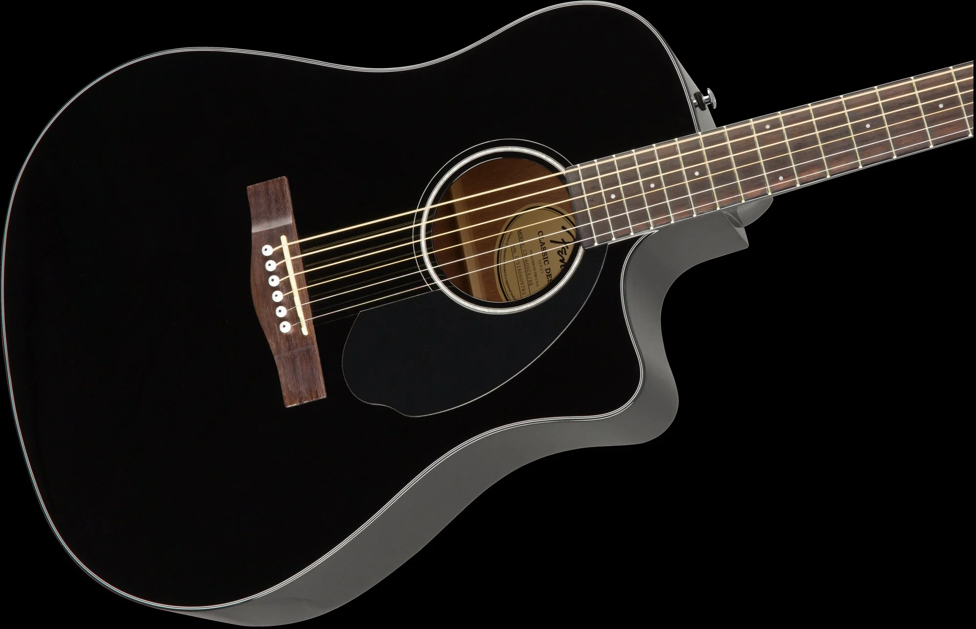 Fender CD-60SCE Dreadnought Walnut Fingerboard Black Acoustic Guitar - Image 6
