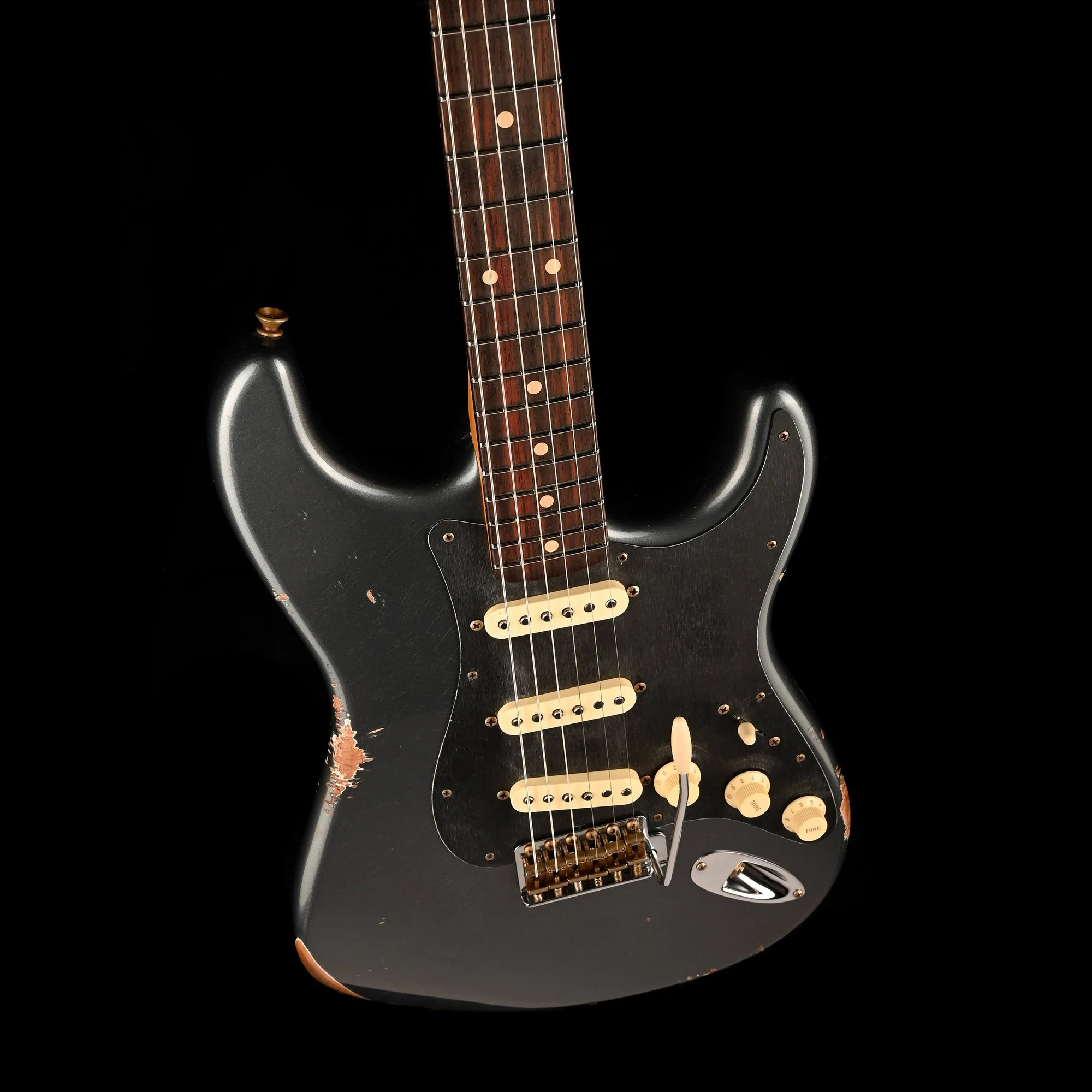 Fender Custom Shop 1962 Stratocaster Reverse Headstock Relic Charcoal Frost Metallic With Case - Image 4
