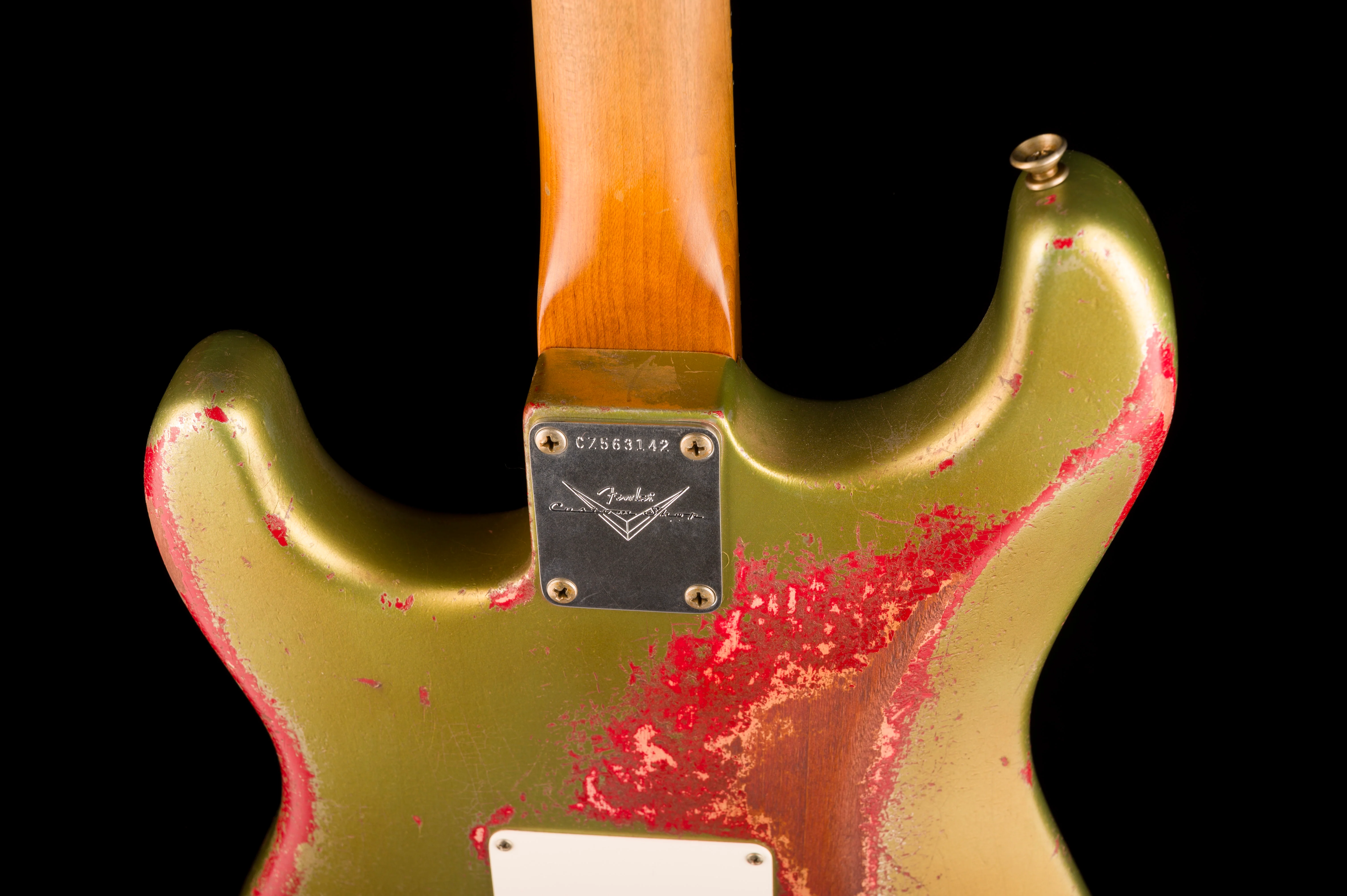 Fender Custom Shop Masterbuilt Todd Krause 1963 Stratocaster Heavy Relic Sage Green Metallic over Seminole Red - Image 15