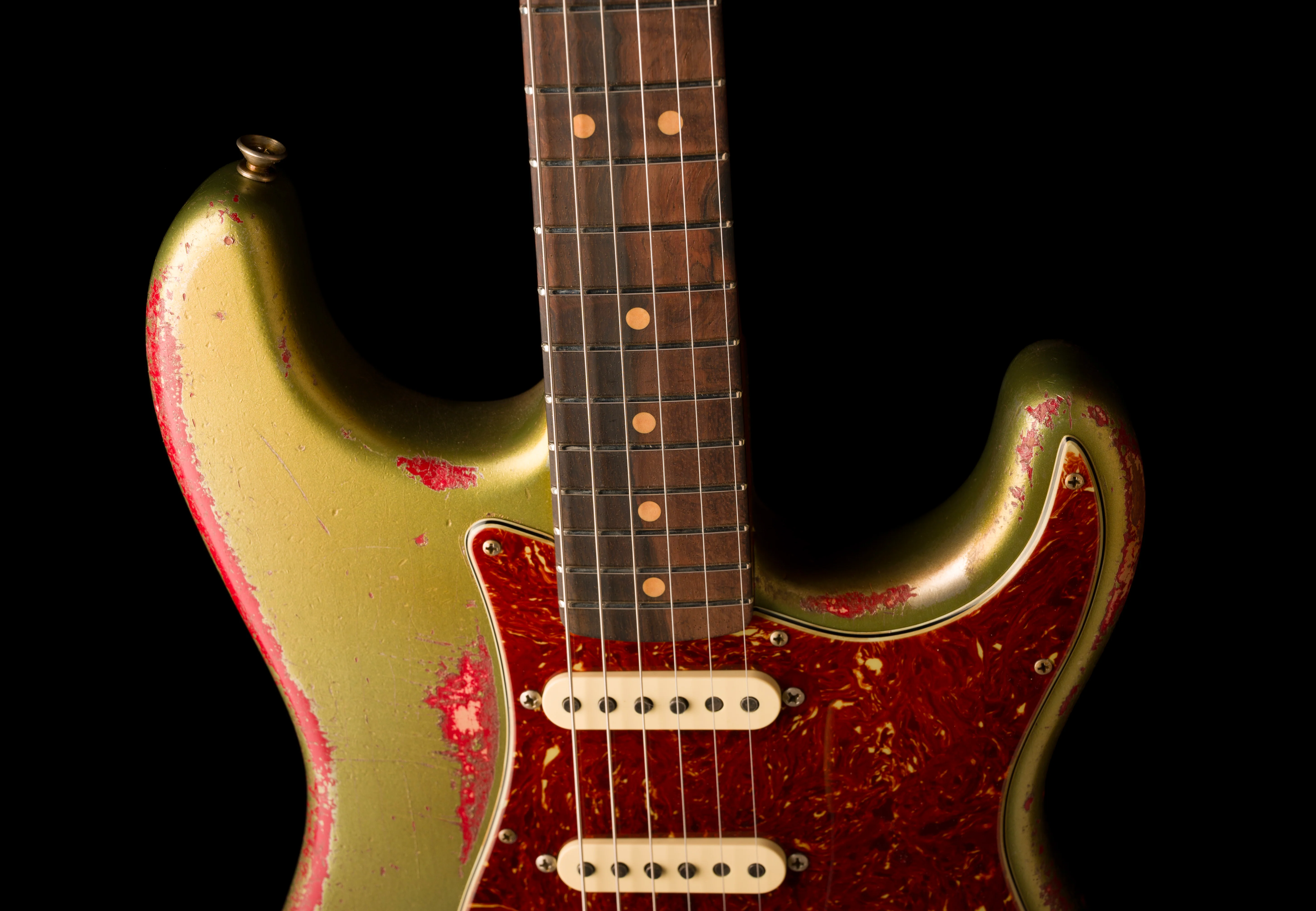 Fender Custom Shop Masterbuilt Todd Krause 1963 Stratocaster Heavy Relic Sage Green Metallic over Seminole Red - Image 3