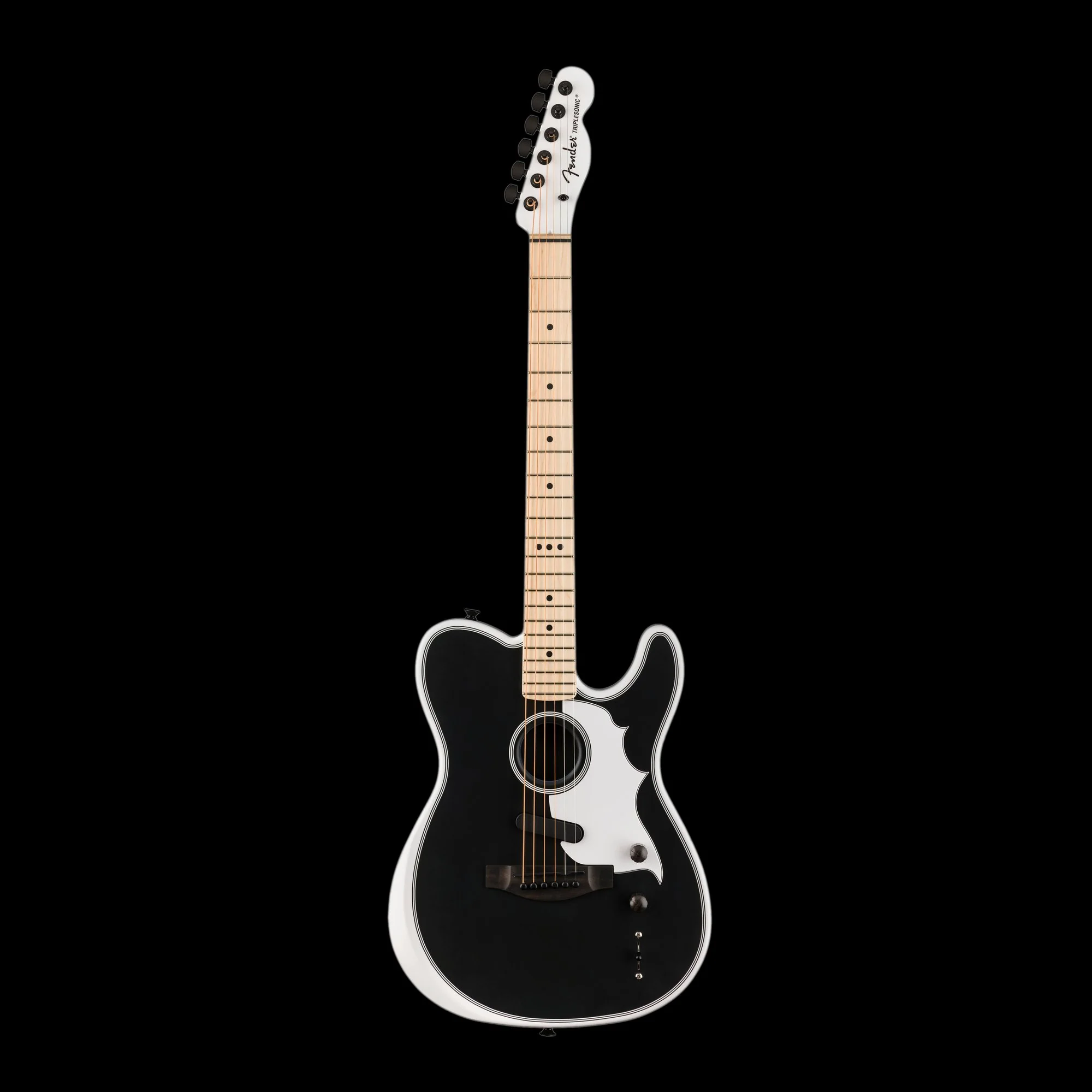 Fender Jack White Triplesonic Acoustasonic Telecaster Satin Arctic White with Black Top With Case - Image 2