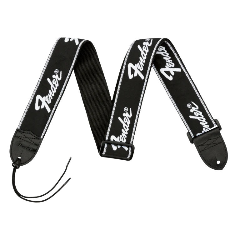 Fender Running Logo Strap Black with White Logo