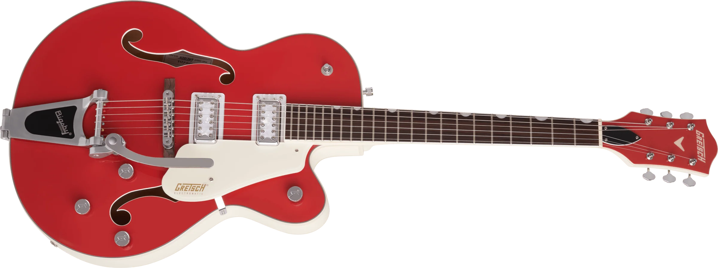 DISC - Gretsch G5410T Limited Edition Electromatic Tri-Five Hollow Body Single-Cut with Bigsby Two-Tone Fiesta Red/Vintage White Electric Guitar - Image 3