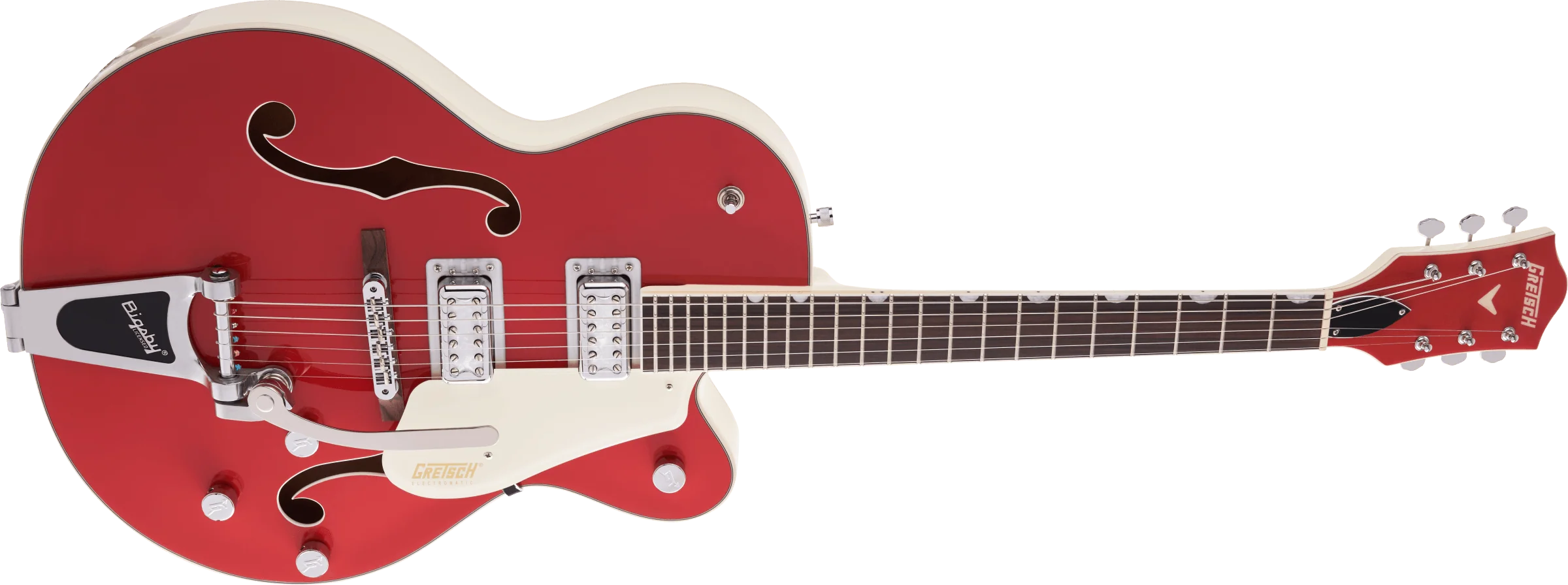 DISC - Gretsch G5410T Limited Edition Electromatic Tri-Five Hollow Body Single-Cut with Bigsby Two-Tone Fiesta Red/Vintage White Electric Guitar - Image 4