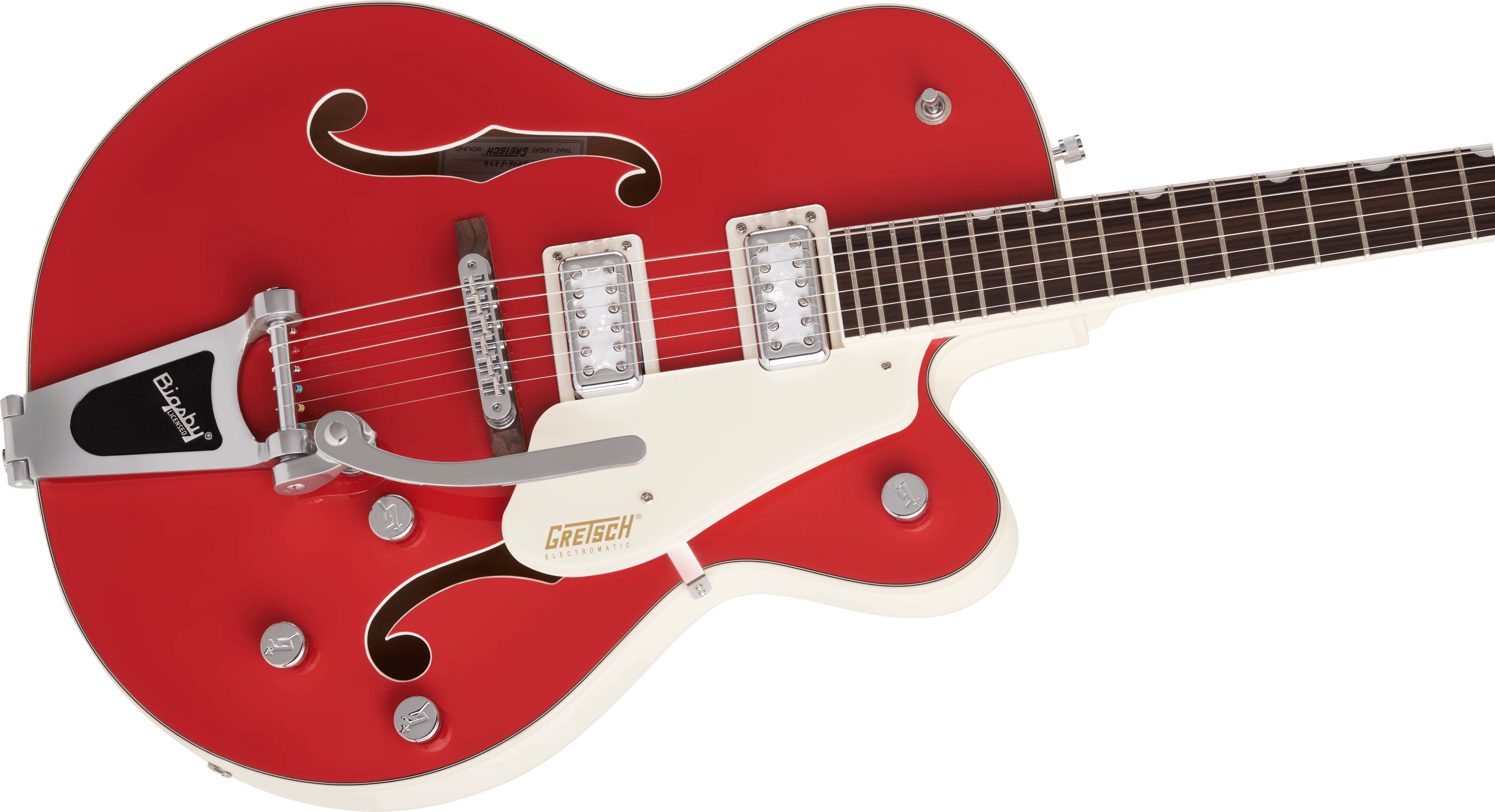 DISC - Gretsch G5410T Limited Edition Electromatic Tri-Five Hollow Body Single-Cut with Bigsby Two-Tone Fiesta Red/Vintage White Electric Guitar - Image 5