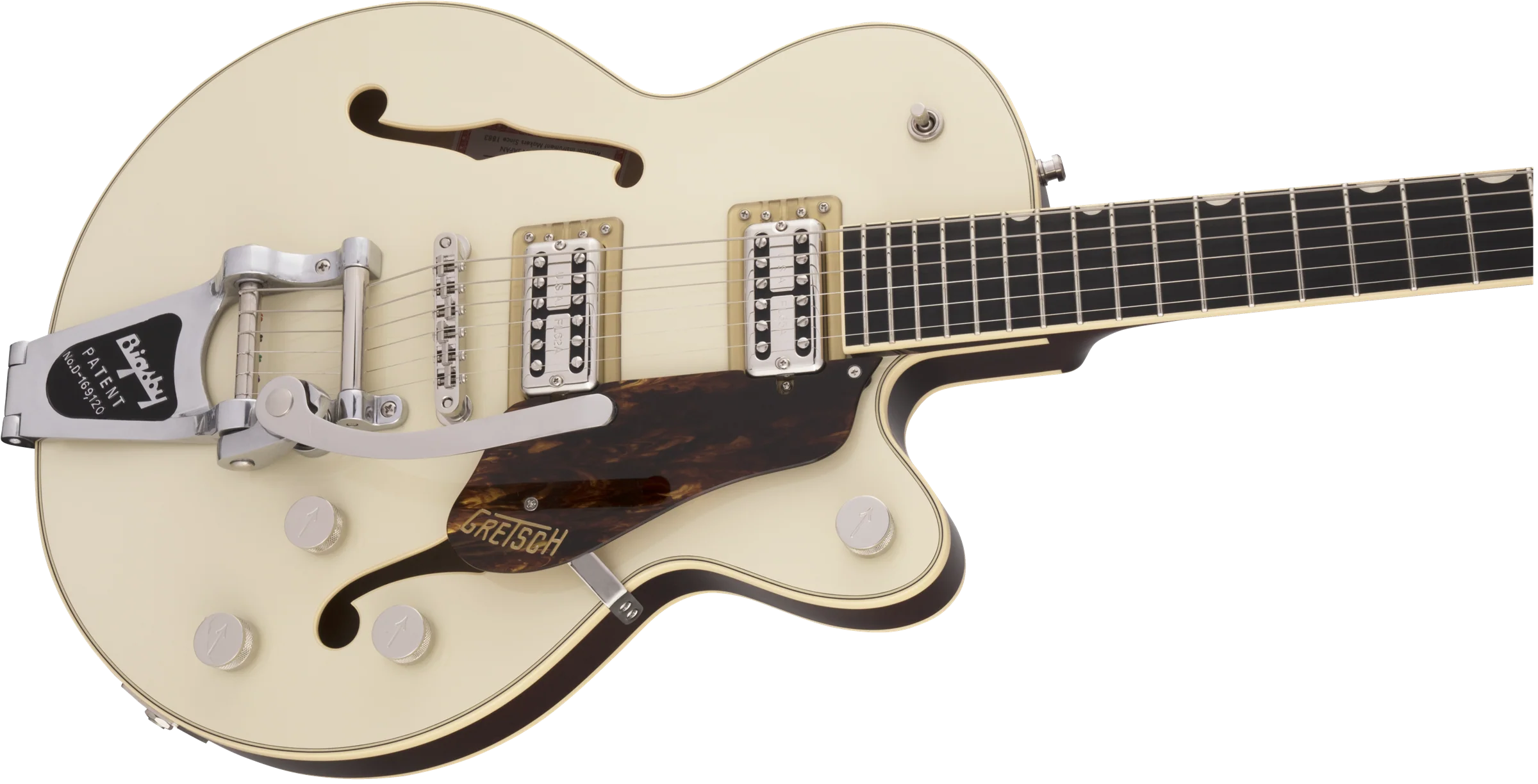 Gretsch G659T Players Edition Broadkaster Jr. Center Block Single-Cut with Bigsby Two-Tone Lotus Ivory/Walnut Stain Electric Guitar - Image 6