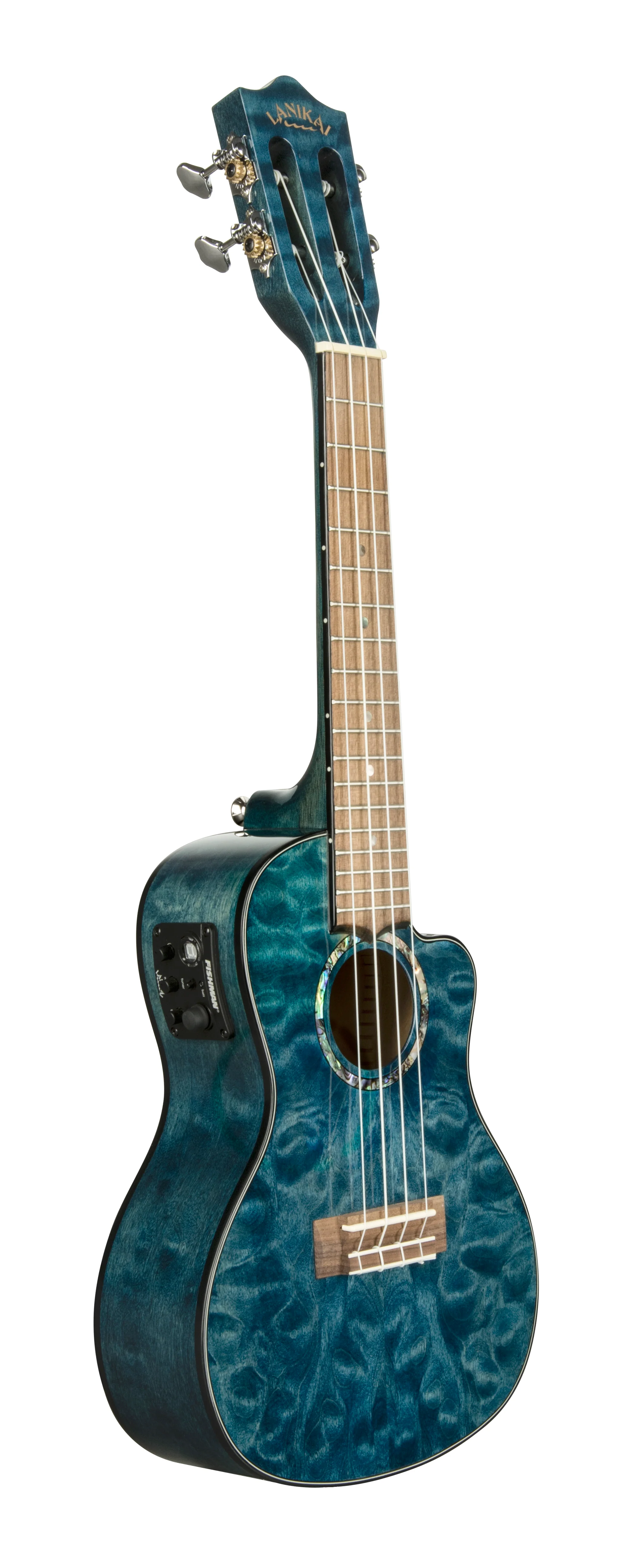 Lanikai QM-BLCEC Quilted Maple Blue Stain Concert with Kula Preamp Acoustic Electric Ukulele - Image 3