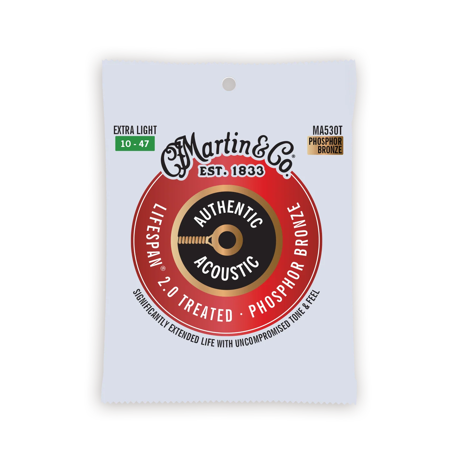 Martin MA530T Lifespan 2.0 Authentic Treated Extra Light 10-47 Phosphor Bronze Acoustic Guitar Strings