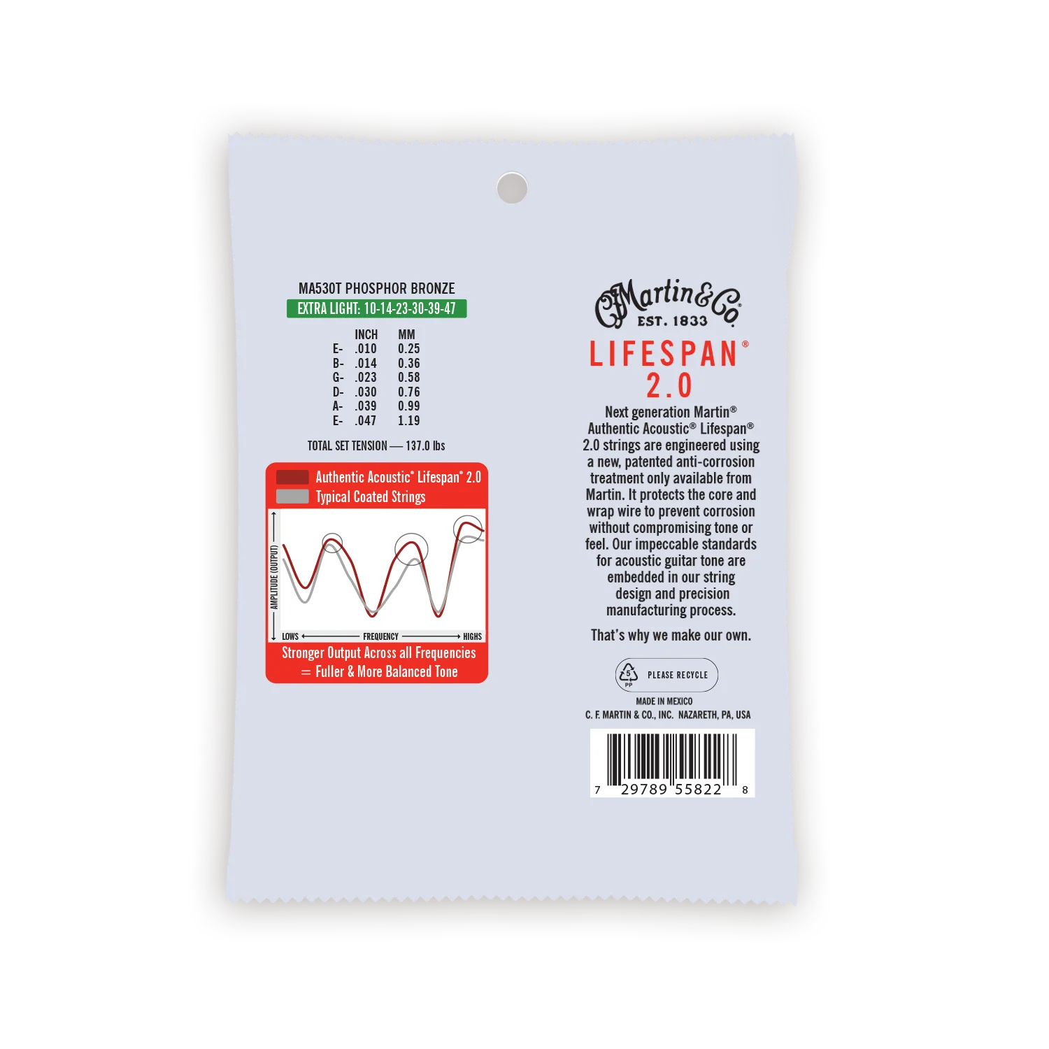 Martin MA530T Lifespan 2.0 Authentic Treated Extra Light 10-47 Phosphor Bronze Acoustic Guitar Strings - Image 2