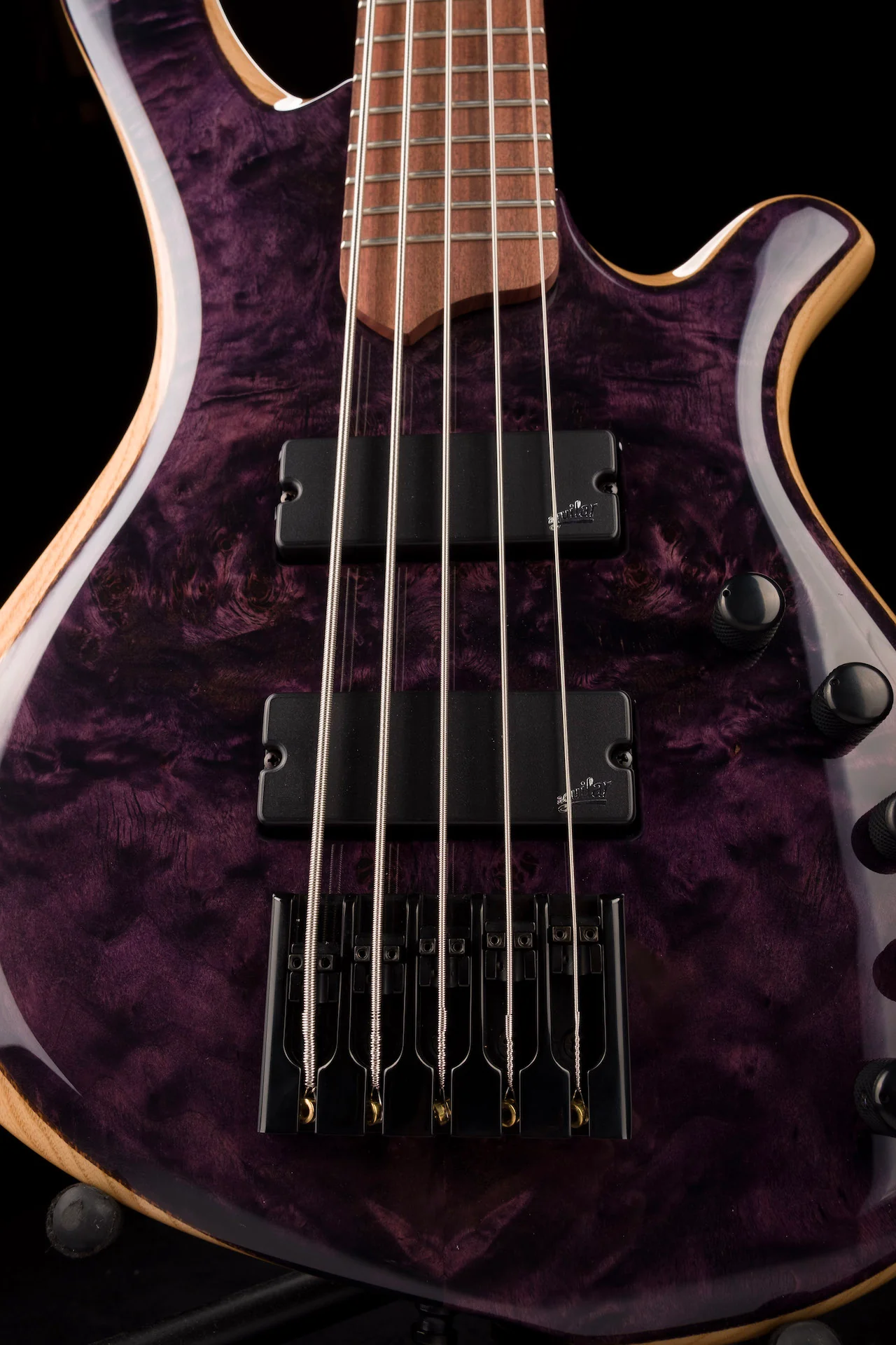Mayones BE Elite 5 EP Eye Poplar Top 5 String Bass Guitar Dirty Purple Blue Burst Gloss - Image 12