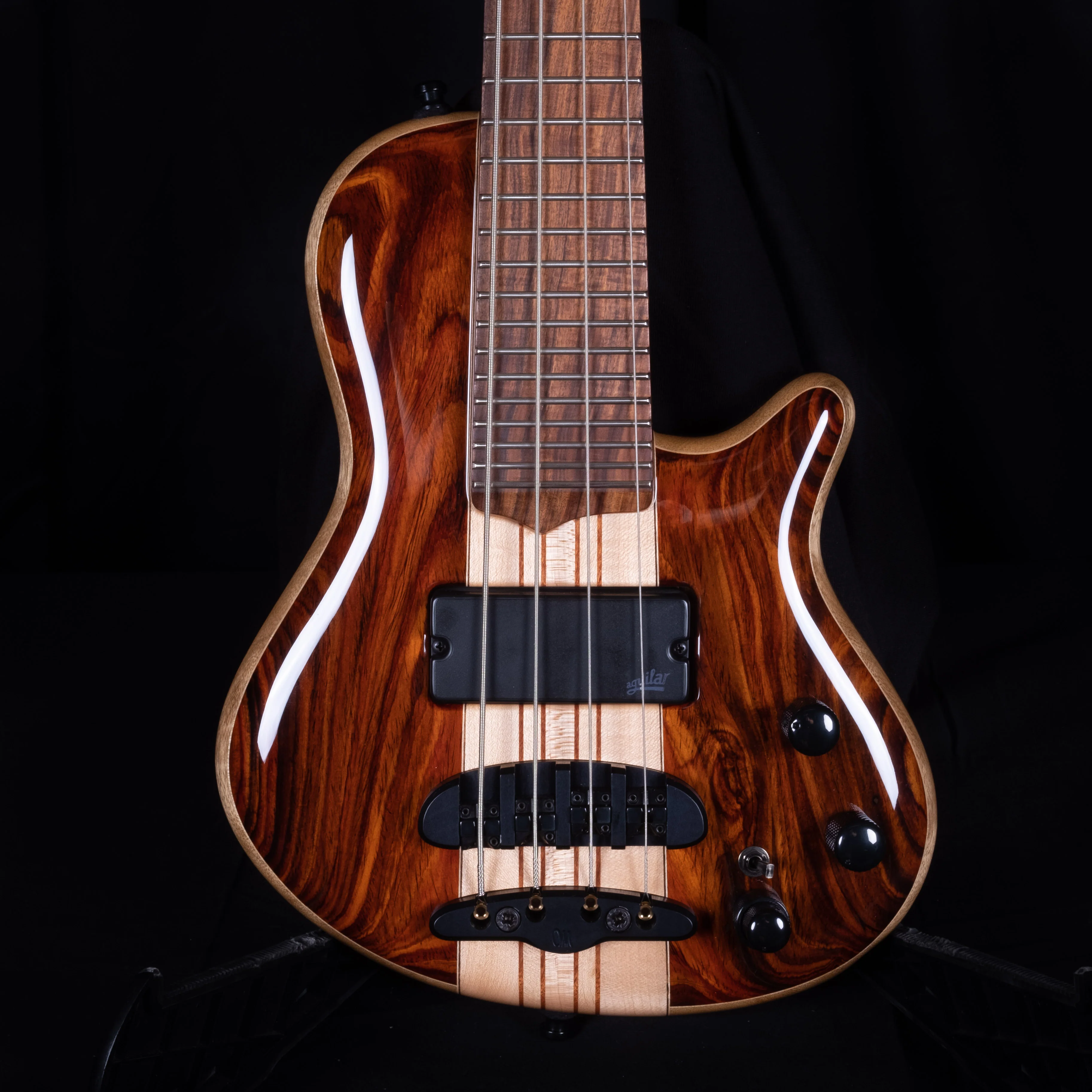 Mayones Cali 4 Bass Amazakoe Body Black Limba & Maple Top Cocobolo Back W/ Case
