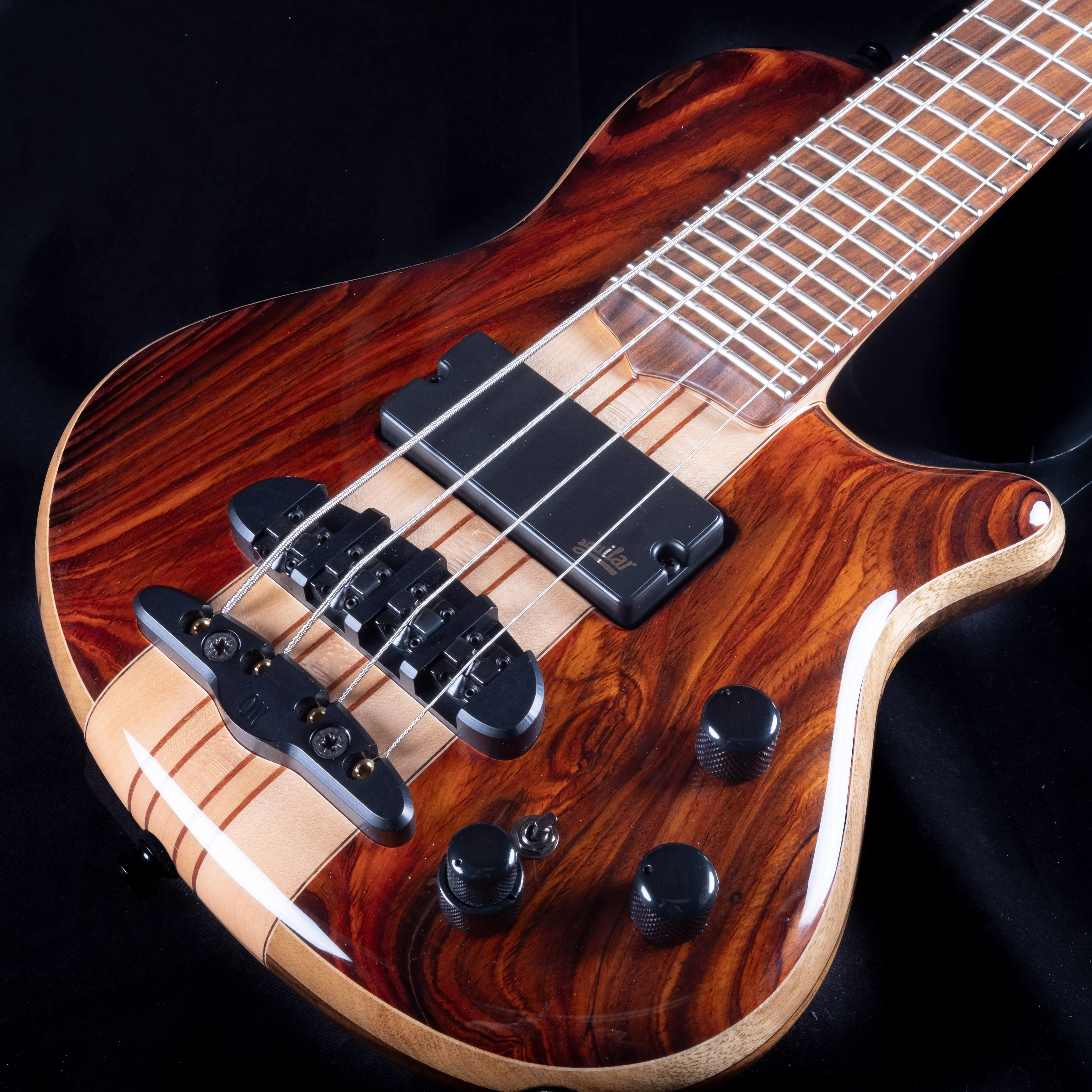 Mayones Cali 4 Bass Amazakoe Body Black Limba & Maple Top Cocobolo Back W/ Case - Image 2