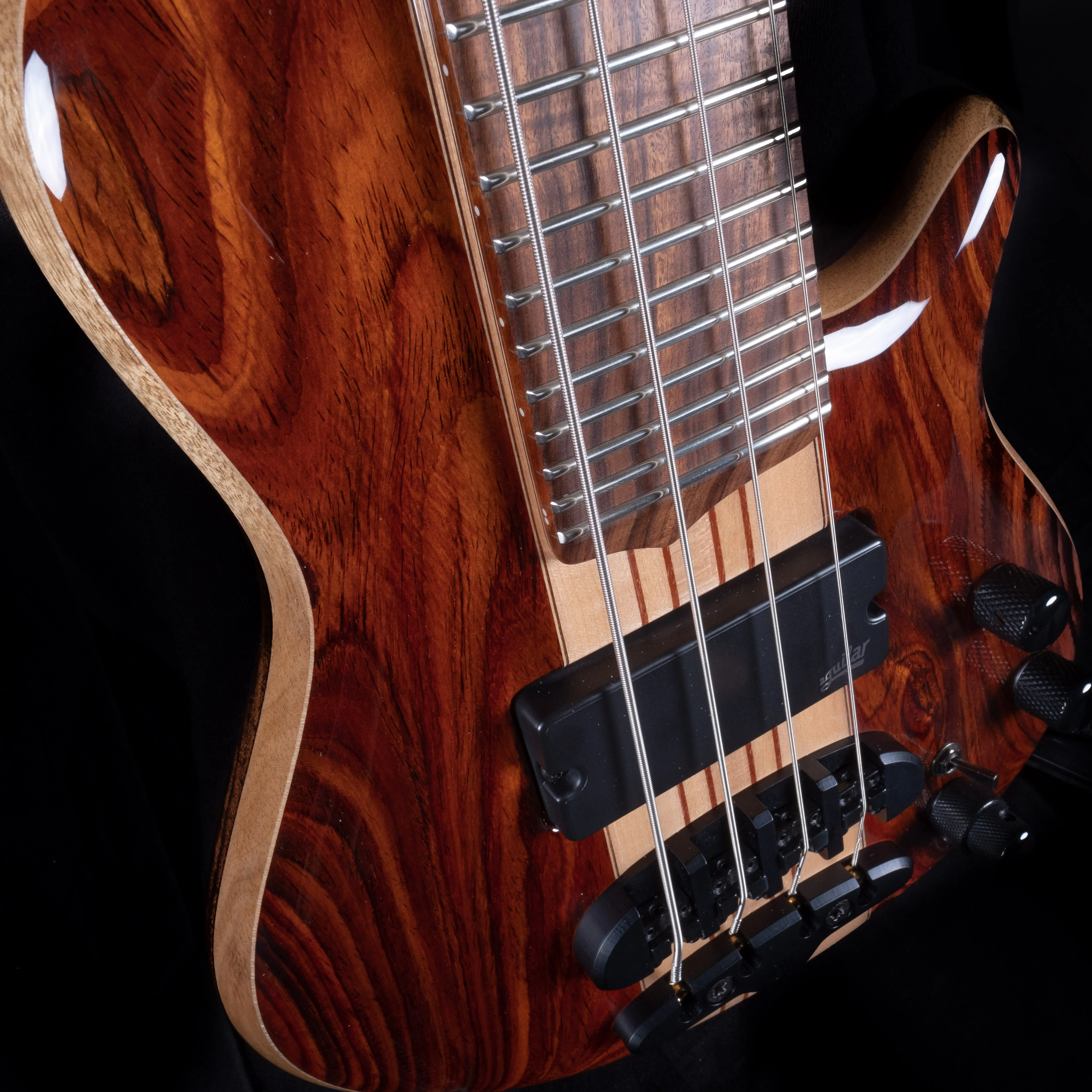 Mayones Cali 4 Bass Amazakoe Body Black Limba & Maple Top Cocobolo Back W/ Case - Image 3