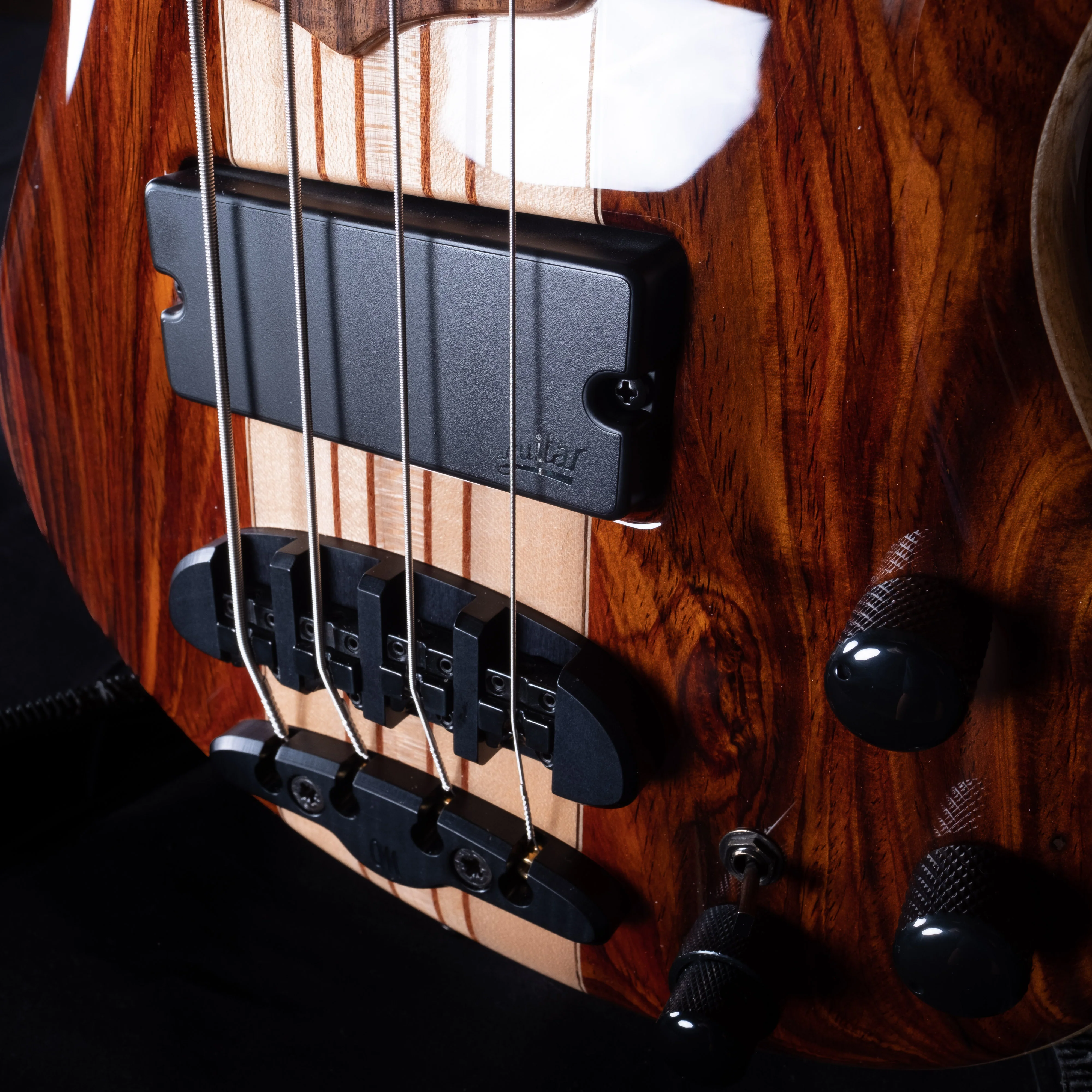 Mayones Cali 4 Bass Amazakoe Body Black Limba & Maple Top Cocobolo Back W/ Case - Image 4