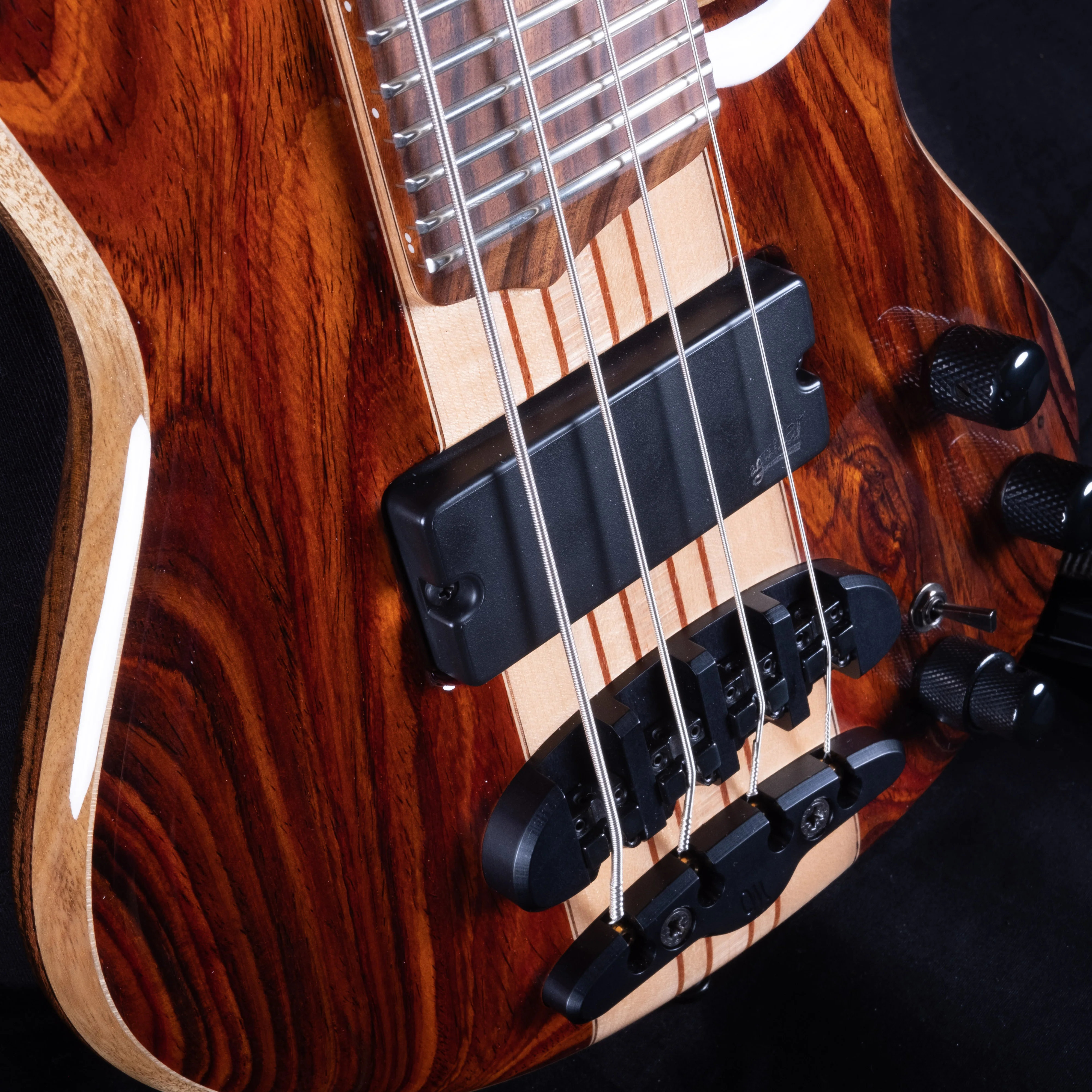 Mayones Cali 4 Bass Amazakoe Body Black Limba & Maple Top Cocobolo Back W/ Case - Image 5