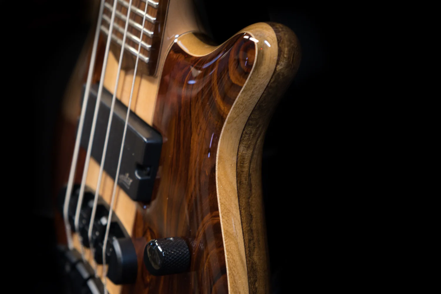 Mayones Cali 4 Bass Amazakoe Body Black Limba & Maple Top Cocobolo Back W/ Case - Image 6