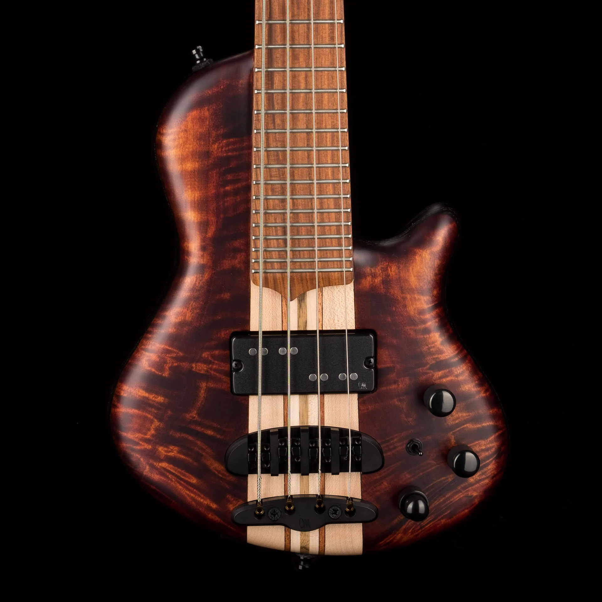 Mayones Cali4 Bass 17.5" Scale 3A Burl Maple Top/Swamp Ash Body Trans Root Beer Finish with Case