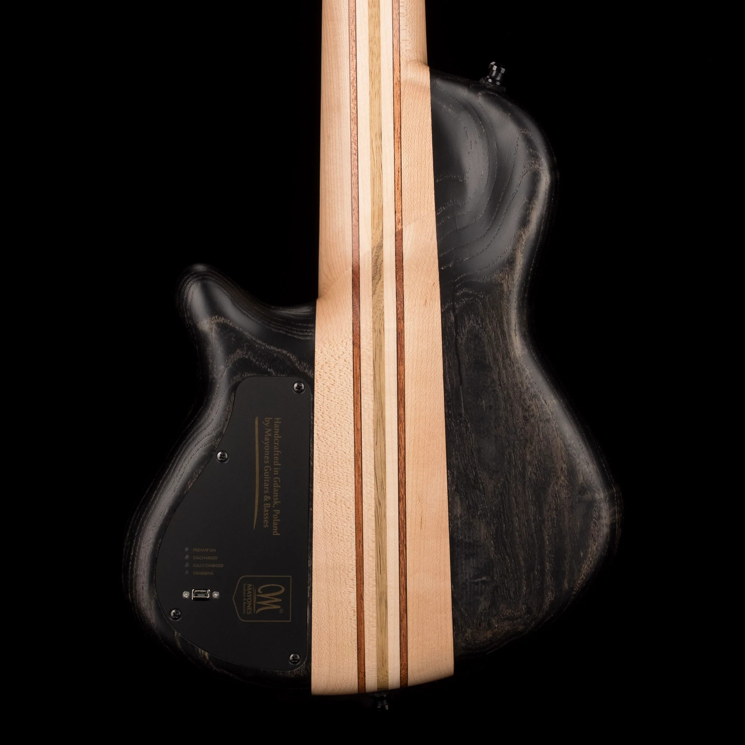 Mayones Cali4 Bass 17.5" Scale 3A Burl Maple Top/Swamp Ash Body Trans Root Beer Finish with Case - Image 7