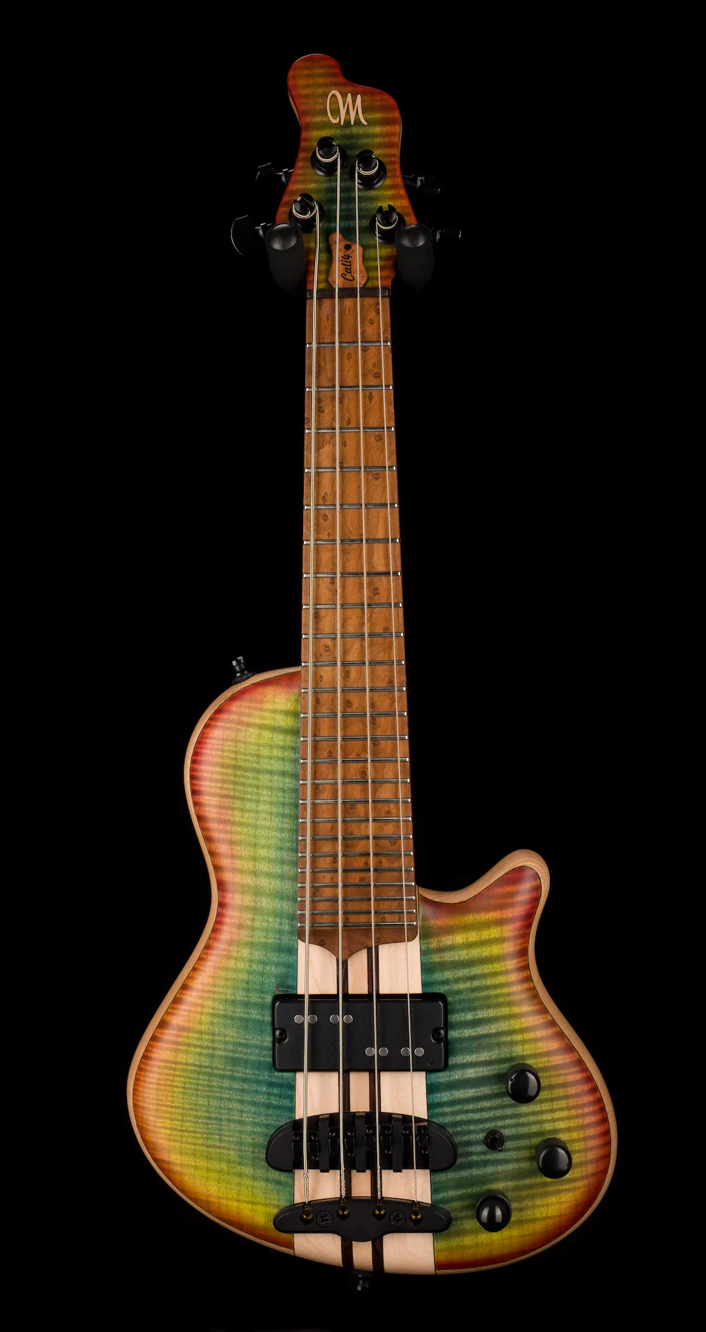 Mayones Cali4 Bass 17.5" Scale 3A Flamed Maple Top/Swamp Ash Body Aurora Borealis Burst Finish with Case - Image 2