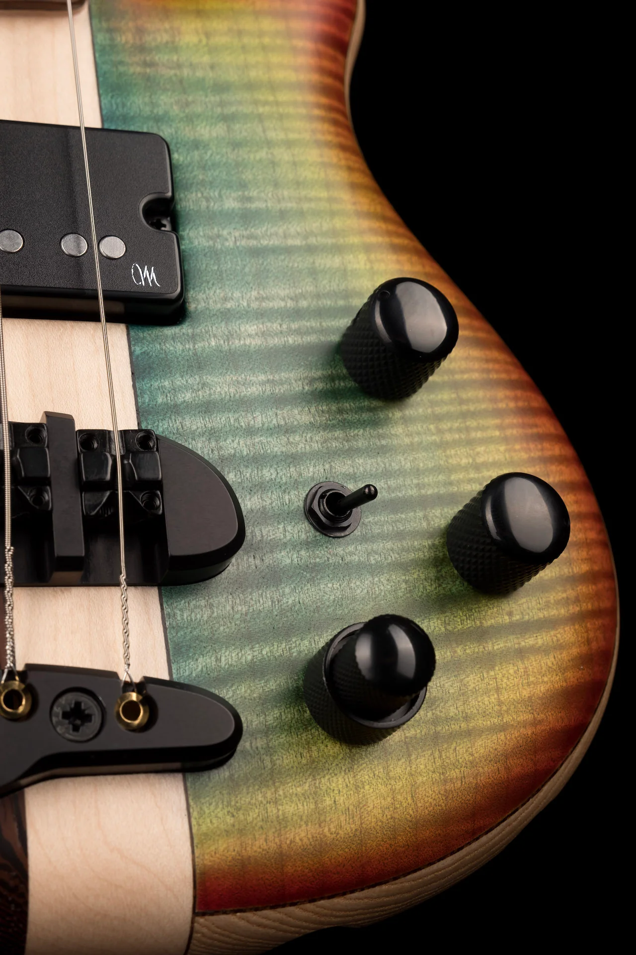 Mayones Cali4 Bass 17.5" Scale 3A Flamed Maple Top/Swamp Ash Body Aurora Borealis Burst Finish with Case - Image 5