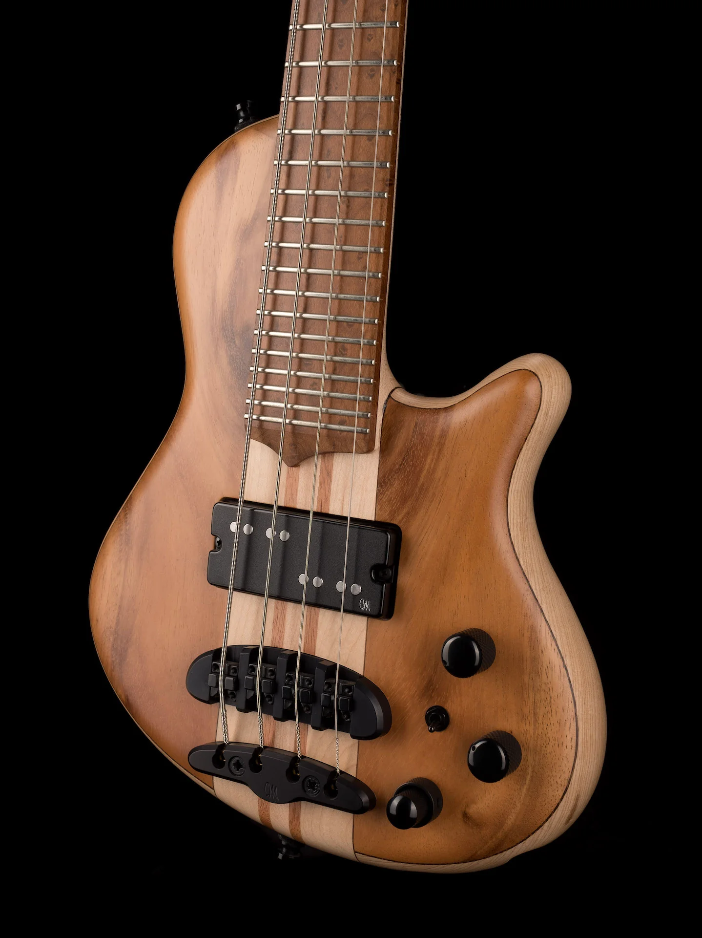 Mayones Cali4 Bass 17.5" Scale 3A Koa Top/Swamp Ash Body Trans Natural Finish with Case - Image 3