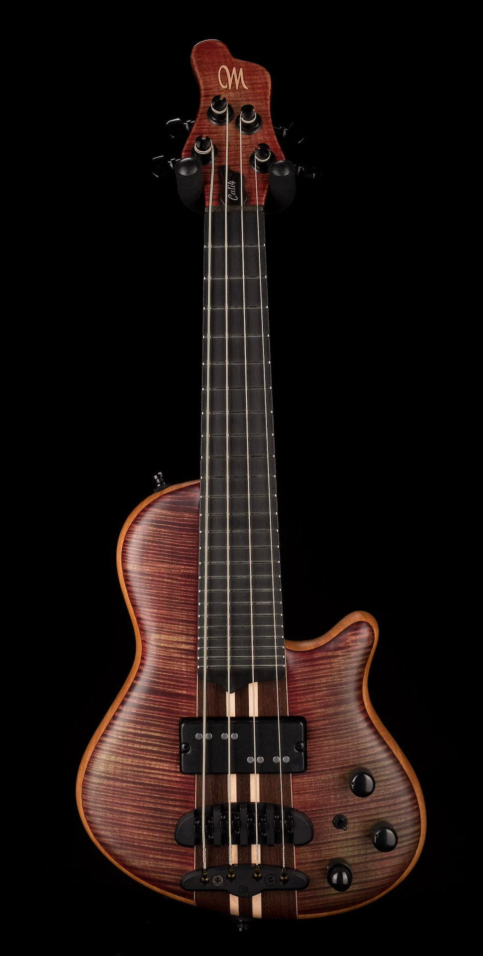 Mayones Cali4 Bass 17.5" Scale Flamed 3A Maple Top/Mahogany Body Trans Tortoise Brown Finish with Case - Image 2