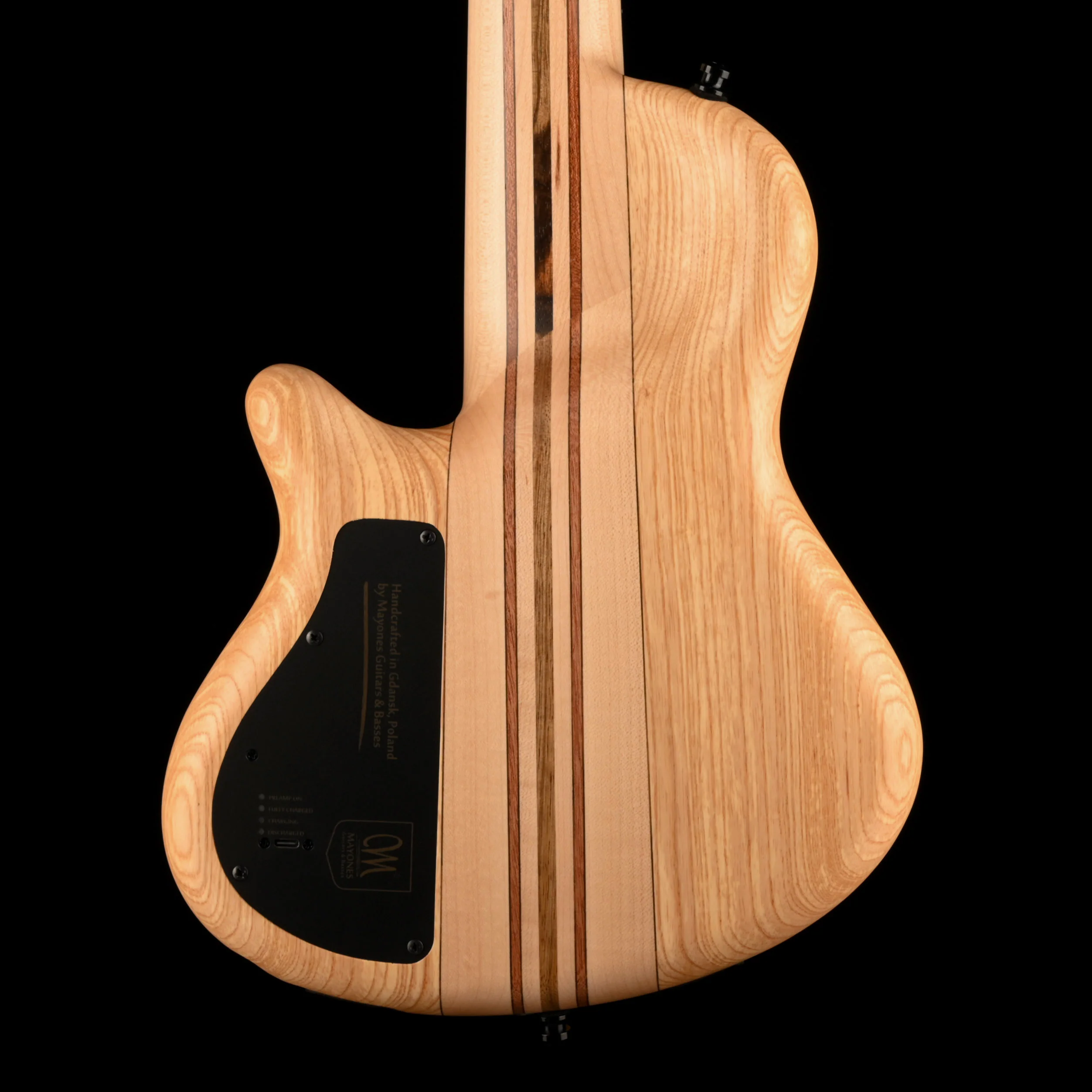 Mayones Cali4 Bass (17.5" Scale) Quilted 5A Mahogany Top Swamp Ash Back Ebony Board With Case - Image 6