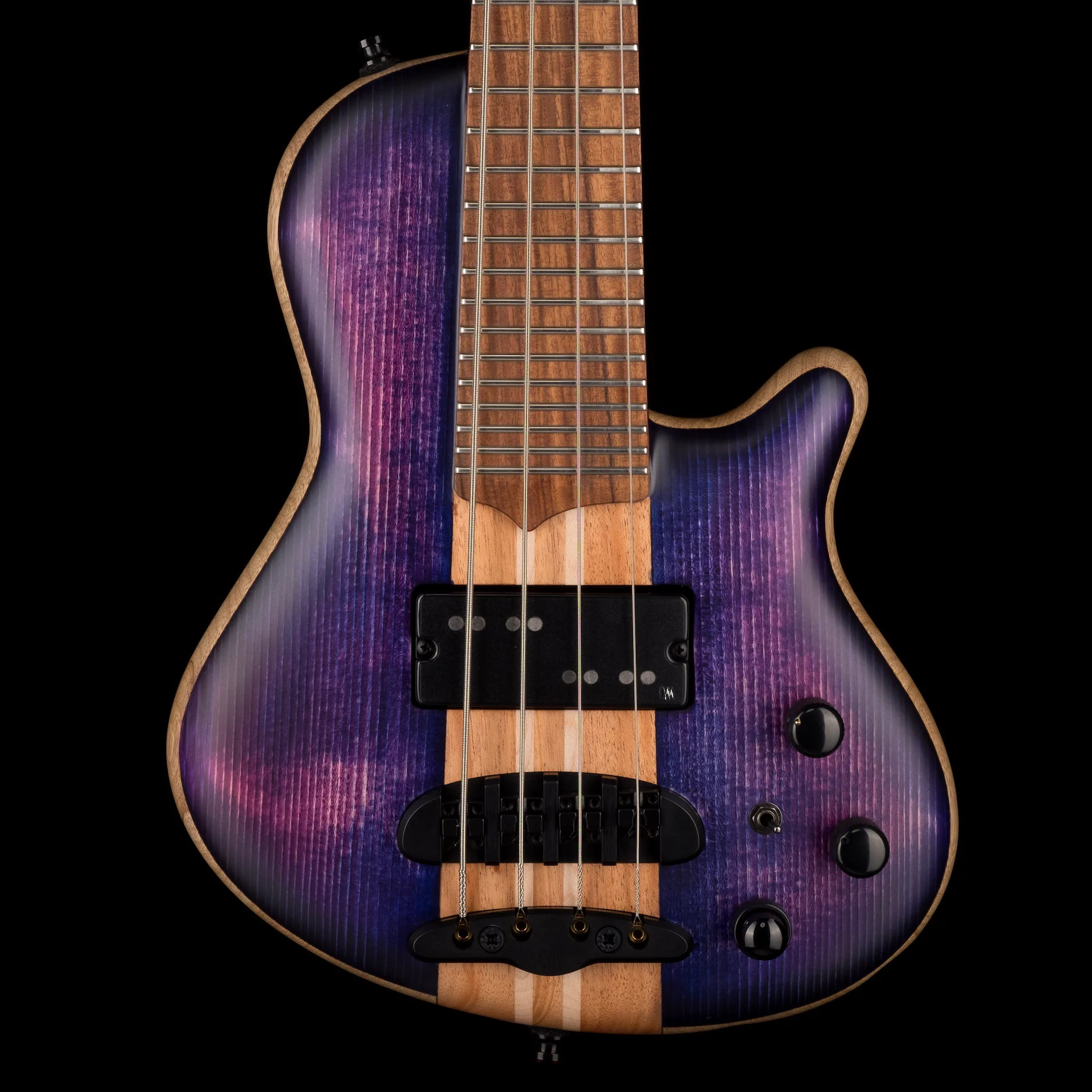 Mayones Cali4 Bass Black Limba Body Spruce Top Trans Purple