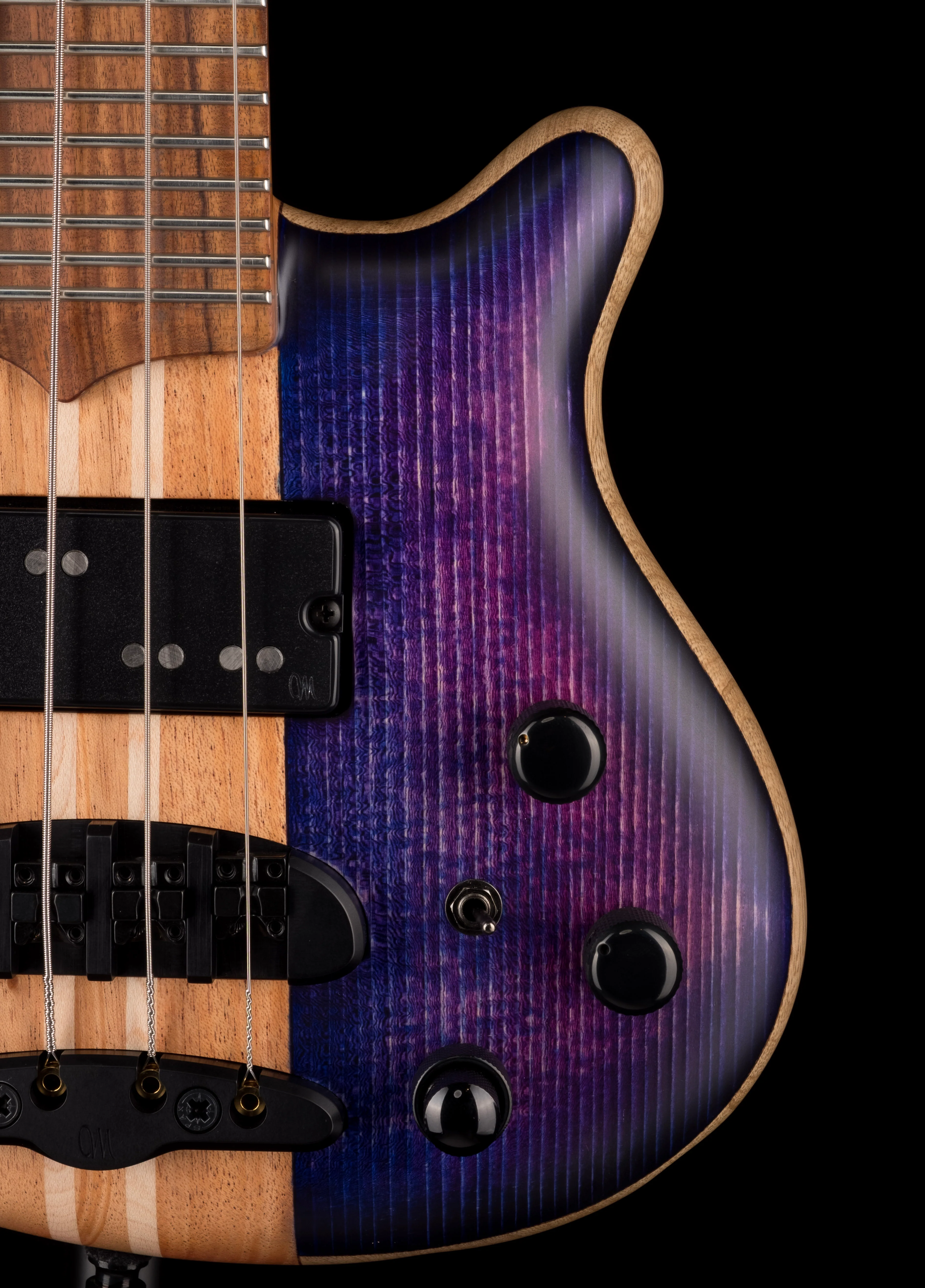 Mayones Cali4 Bass Black Limba Body Spruce Top Trans Purple - Image 6