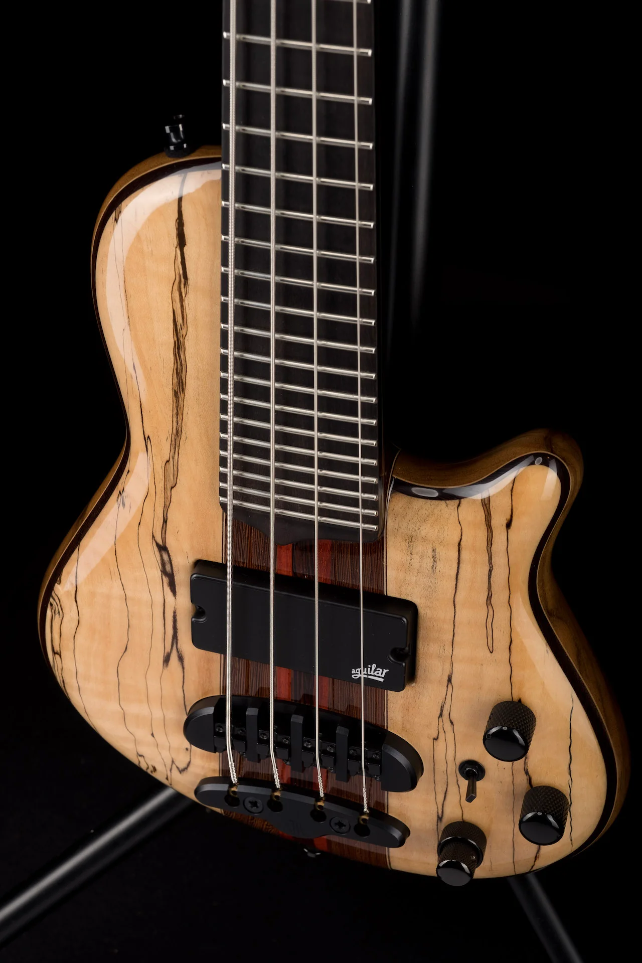 Mayones Cali4 Bass Black Limba Body Spalted Maple Top Ebony Board 5pc Wenge Neck Cali 4 - Image 3