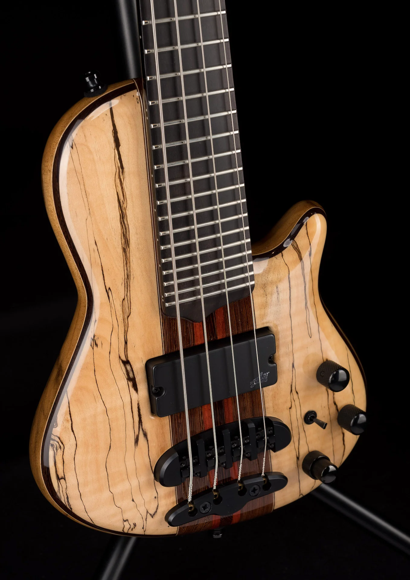 Mayones Cali4 Bass Black Limba Body Spalted Maple Top Ebony Board 5pc Wenge Neck Cali 4 - Image 4