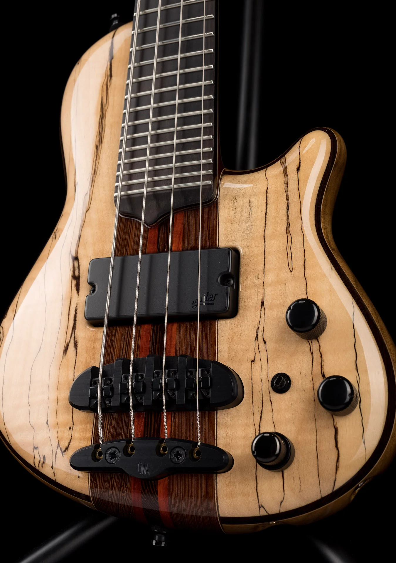 Mayones Cali4 Bass Black Limba Body Spalted Maple Top Ebony Board 5pc Wenge Neck Cali 4 - Image 5