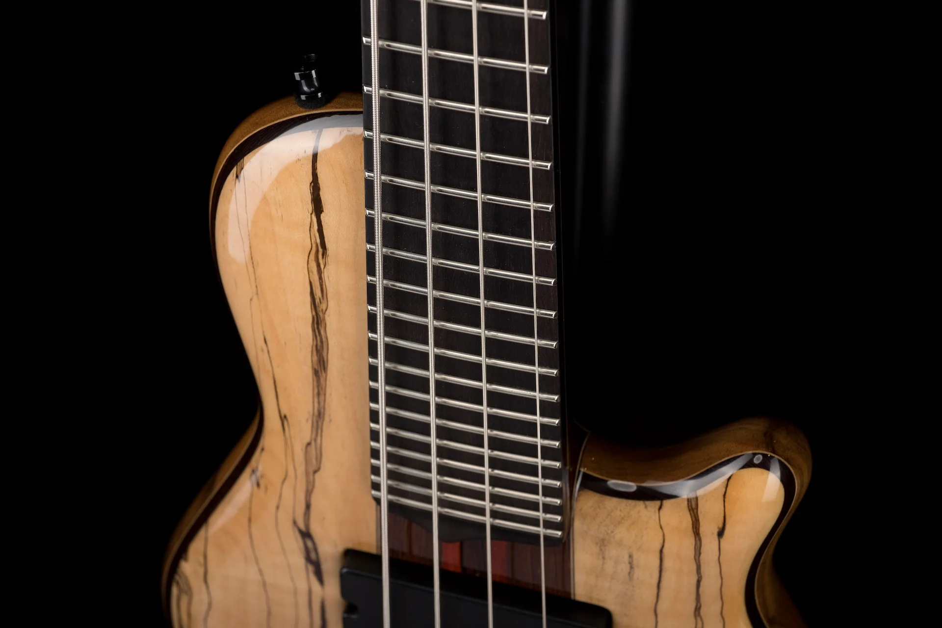 Mayones Cali4 Bass Black Limba Body Spalted Maple Top Ebony Board 5pc Wenge Neck Cali 4 - Image 7
