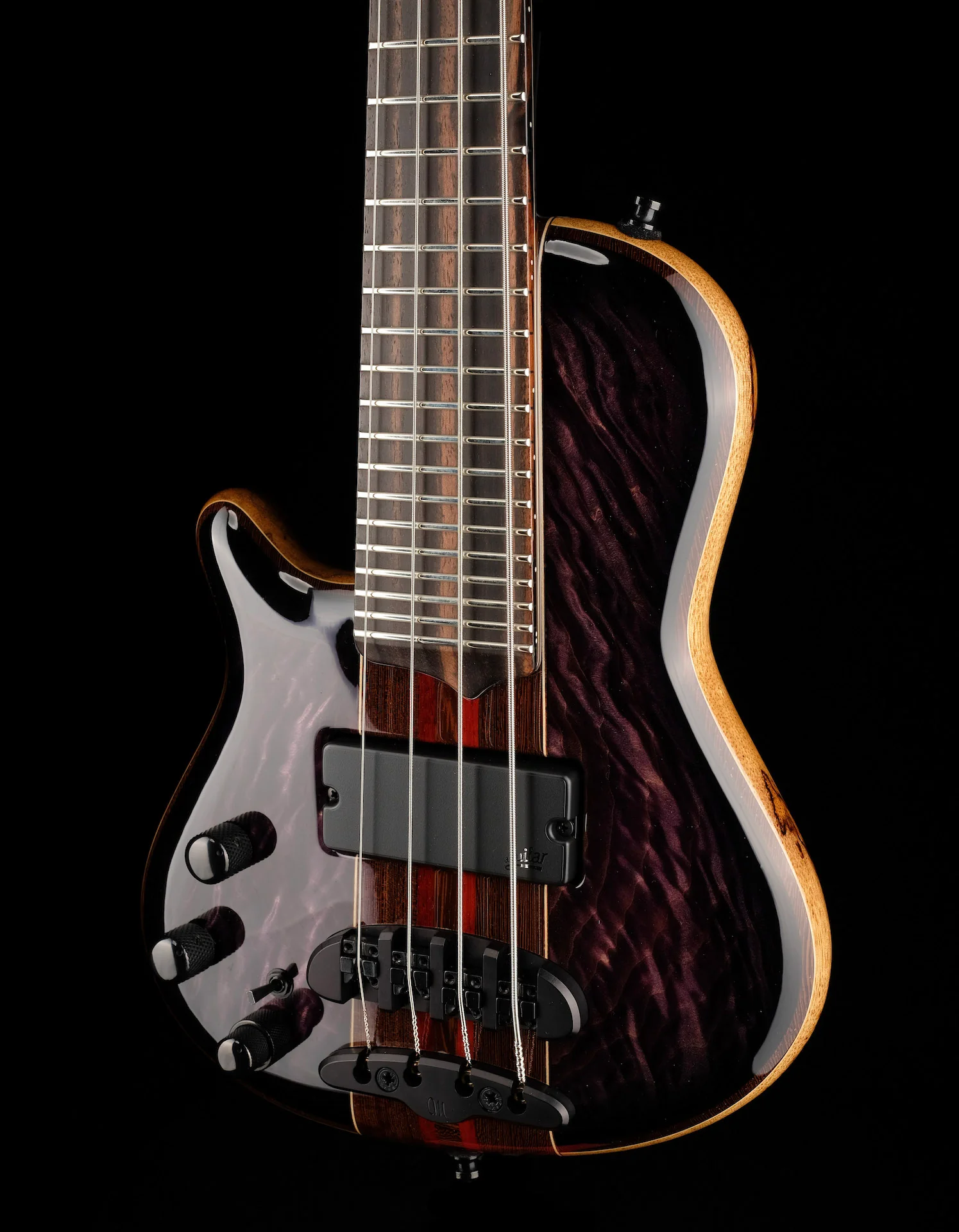 Mayones Cali4 Bass Left Handed Trans Purple 3A Quilted Maple Top/Black Limba Body Wenge/Padouk Neck - Image 3