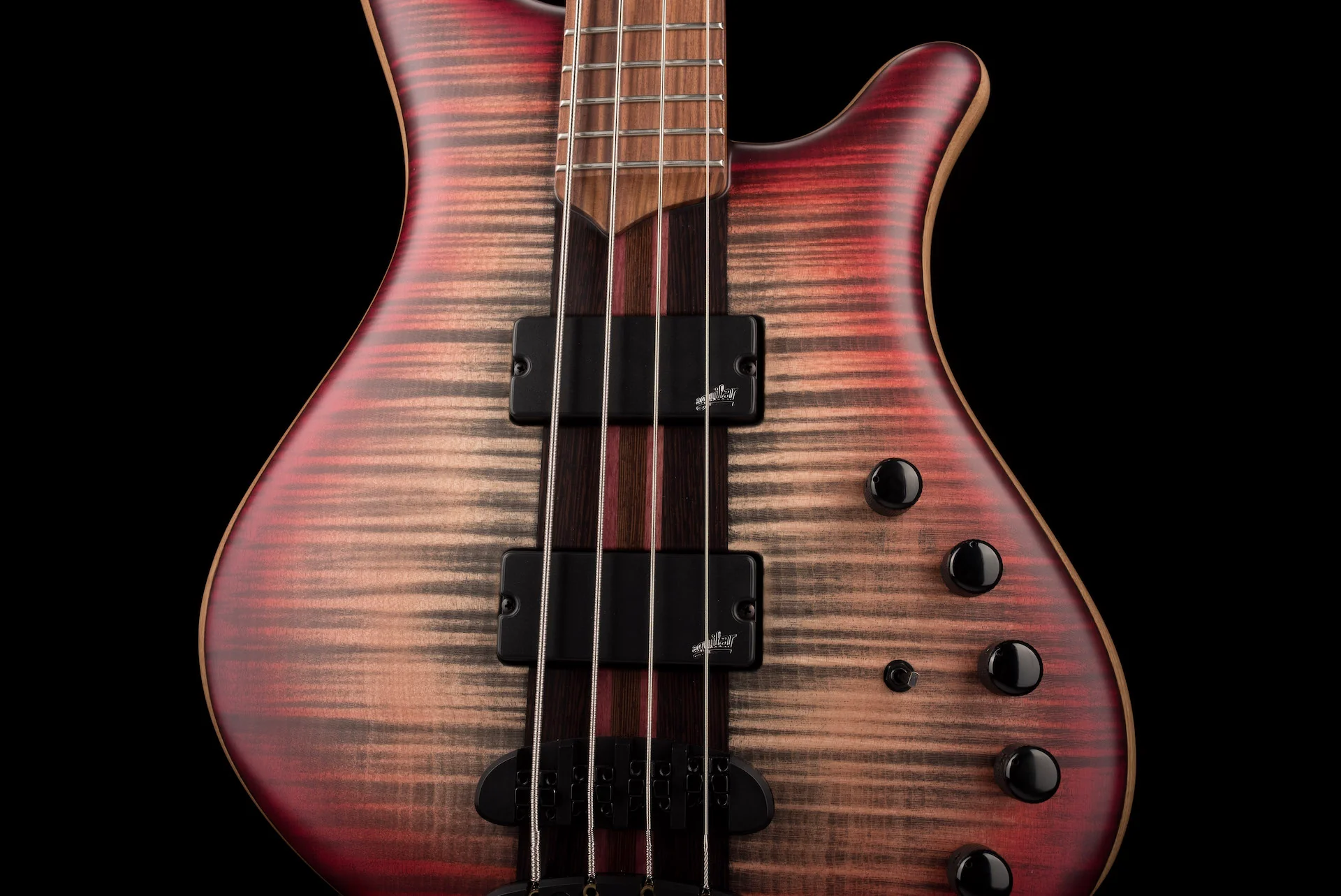 Mayones Patriot Classic 4 Flame Top Bass Satine Transparent Jeans Black 3-Tone Red Burst - Image 6