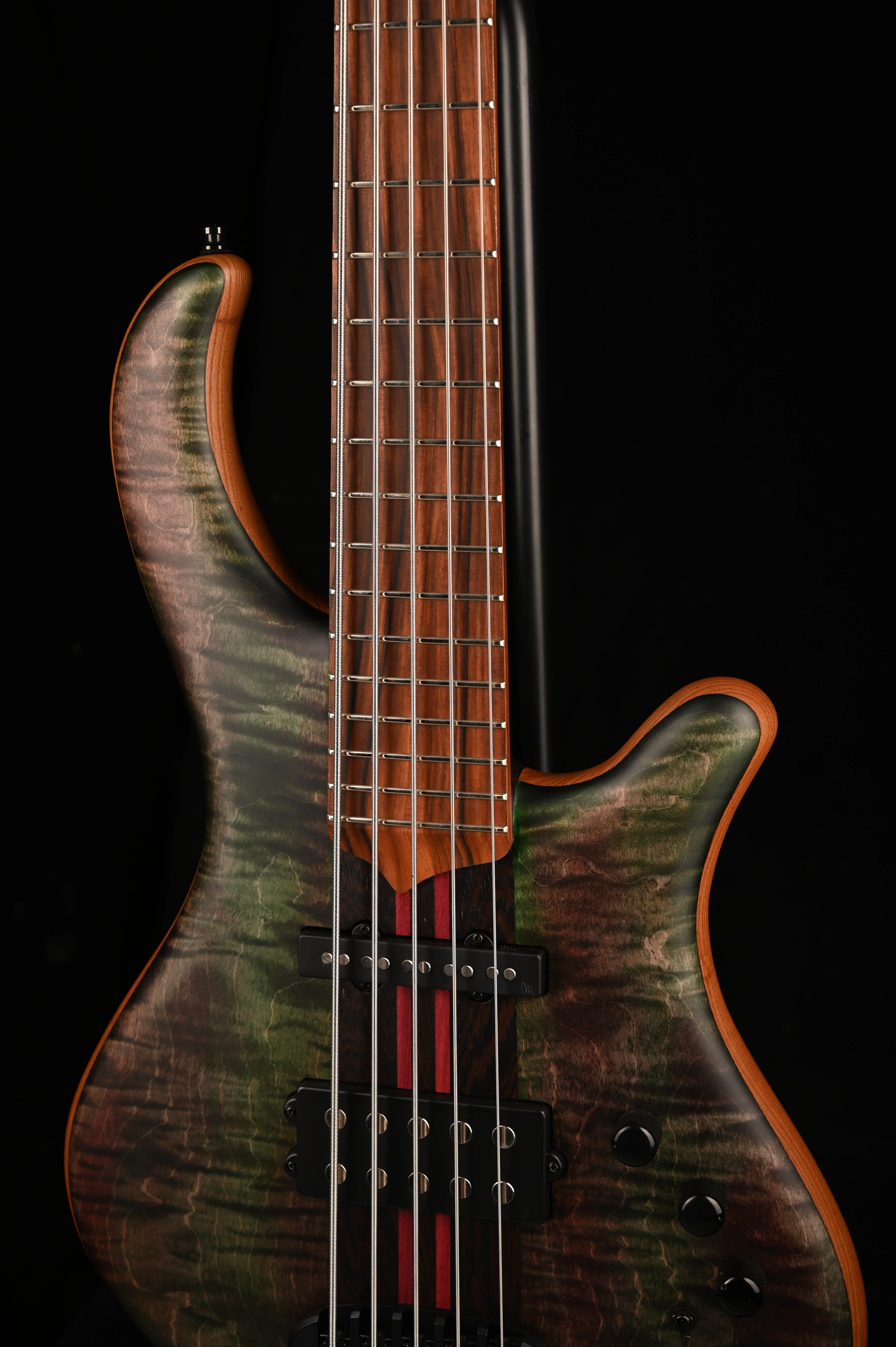 Mayones Patriot Tank 5 String Bass Guitar Flame Top Transparent Green with Case - Image 5
