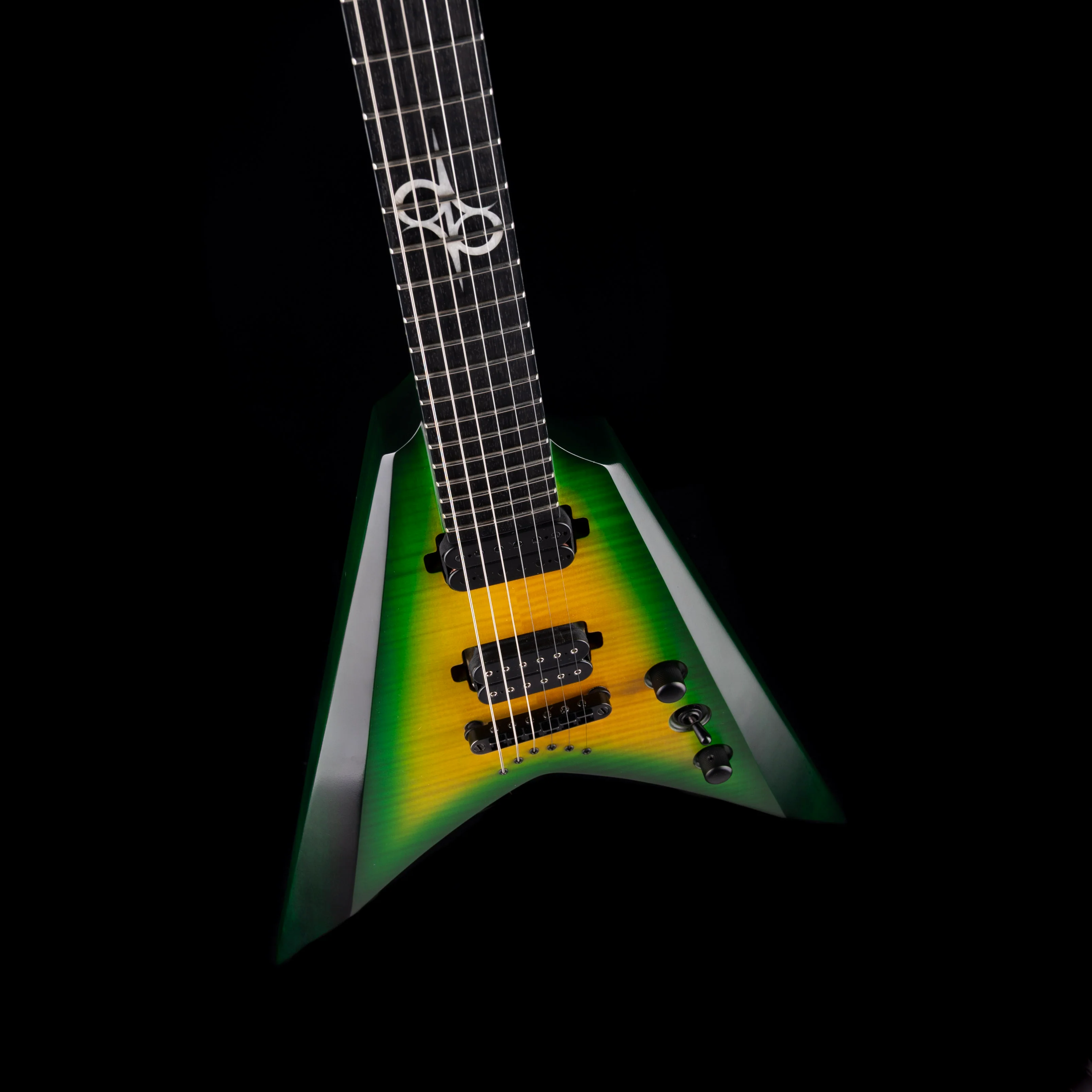 Pre Owned 2023 Solar Guitars V2.6LB Flame Lime Burst Matte Electric Guitar With OHSC - Image 3