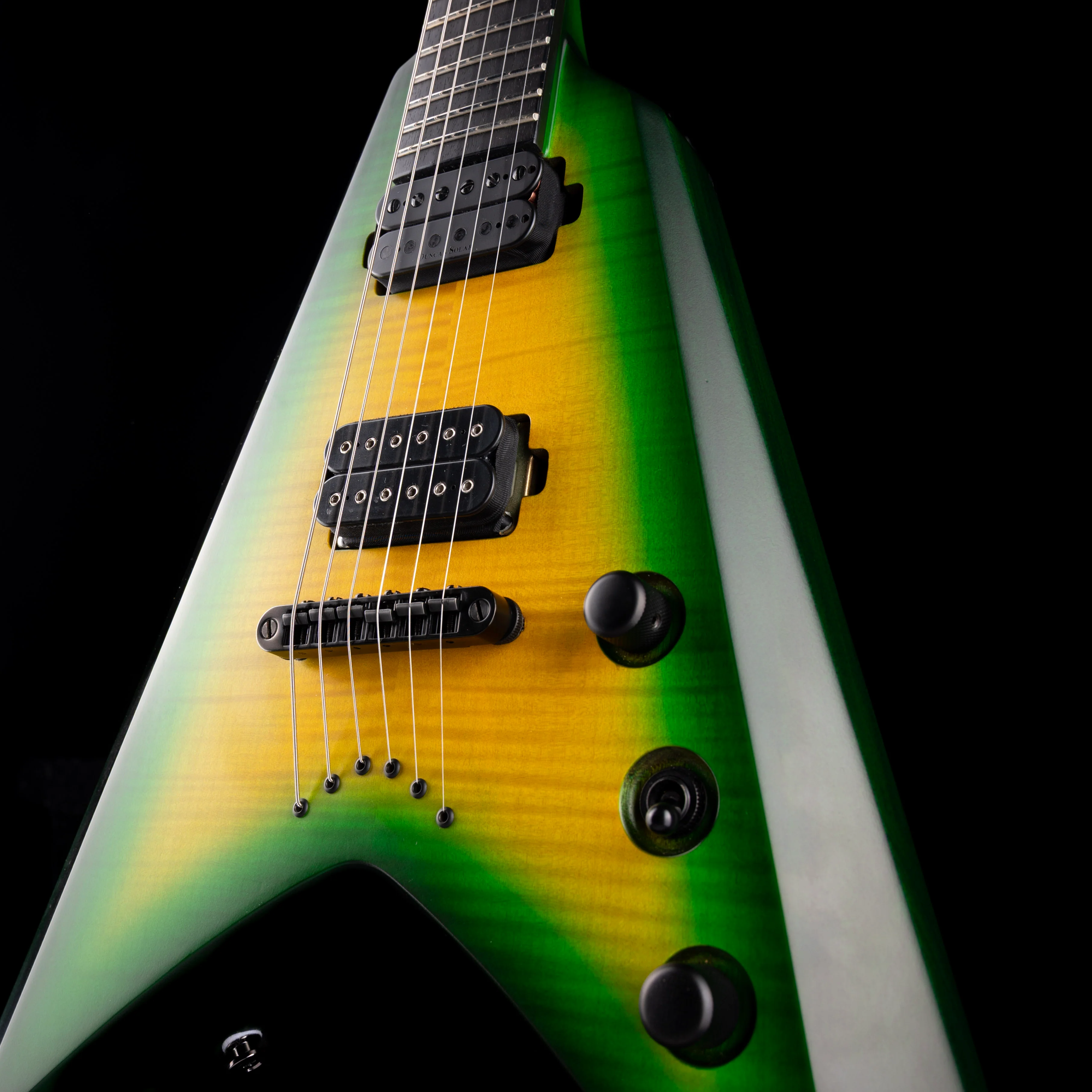 Pre Owned 2023 Solar Guitars V2.6LB Flame Lime Burst Matte Electric Guitar With OHSC - Image 5