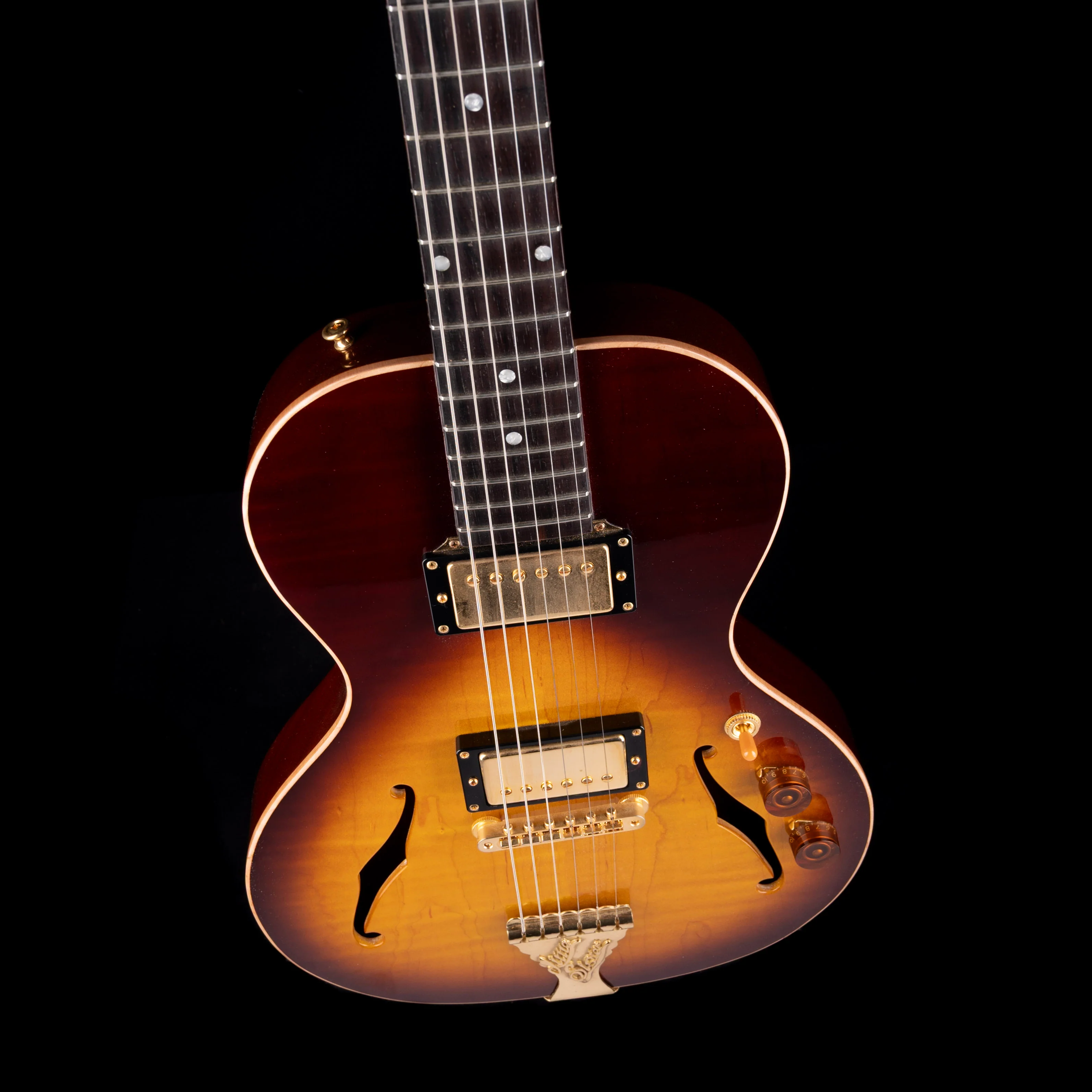 Pre Owned B&G Little Sister Sunburst Semi-Hollow Electric Guitar With OHSC - Image 3