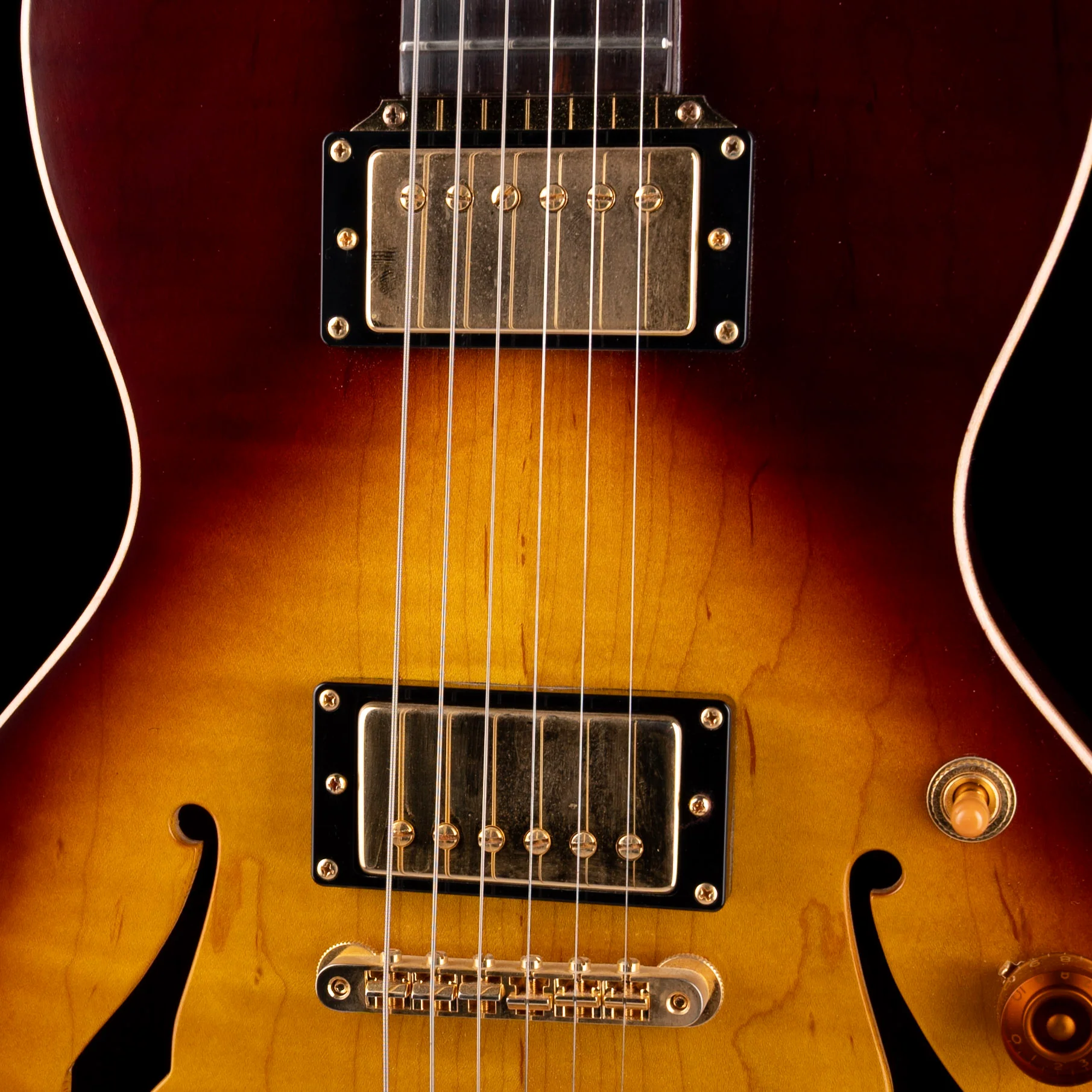 Pre Owned B&G Little Sister Sunburst Semi-Hollow Electric Guitar With OHSC - Image 5