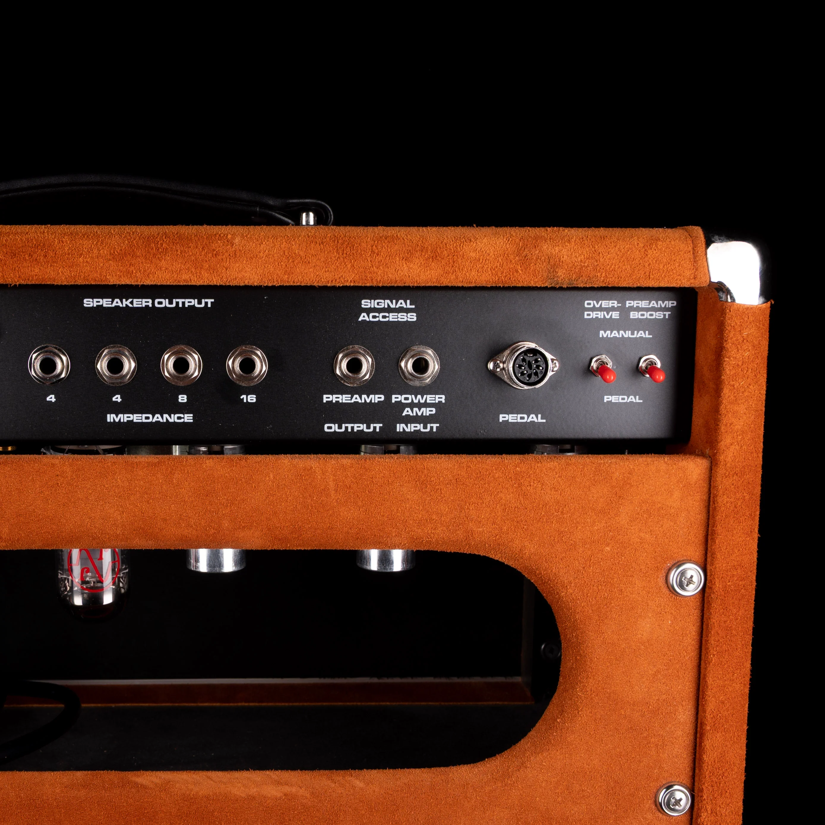 Pre-Owned '22 Amplified Nation Bombshell 50-Watt Guitar Amp Head And 112 15-ohm 65-watt Matching Cab - Golden Brown Suede Owned by Ben Harper - Image 10