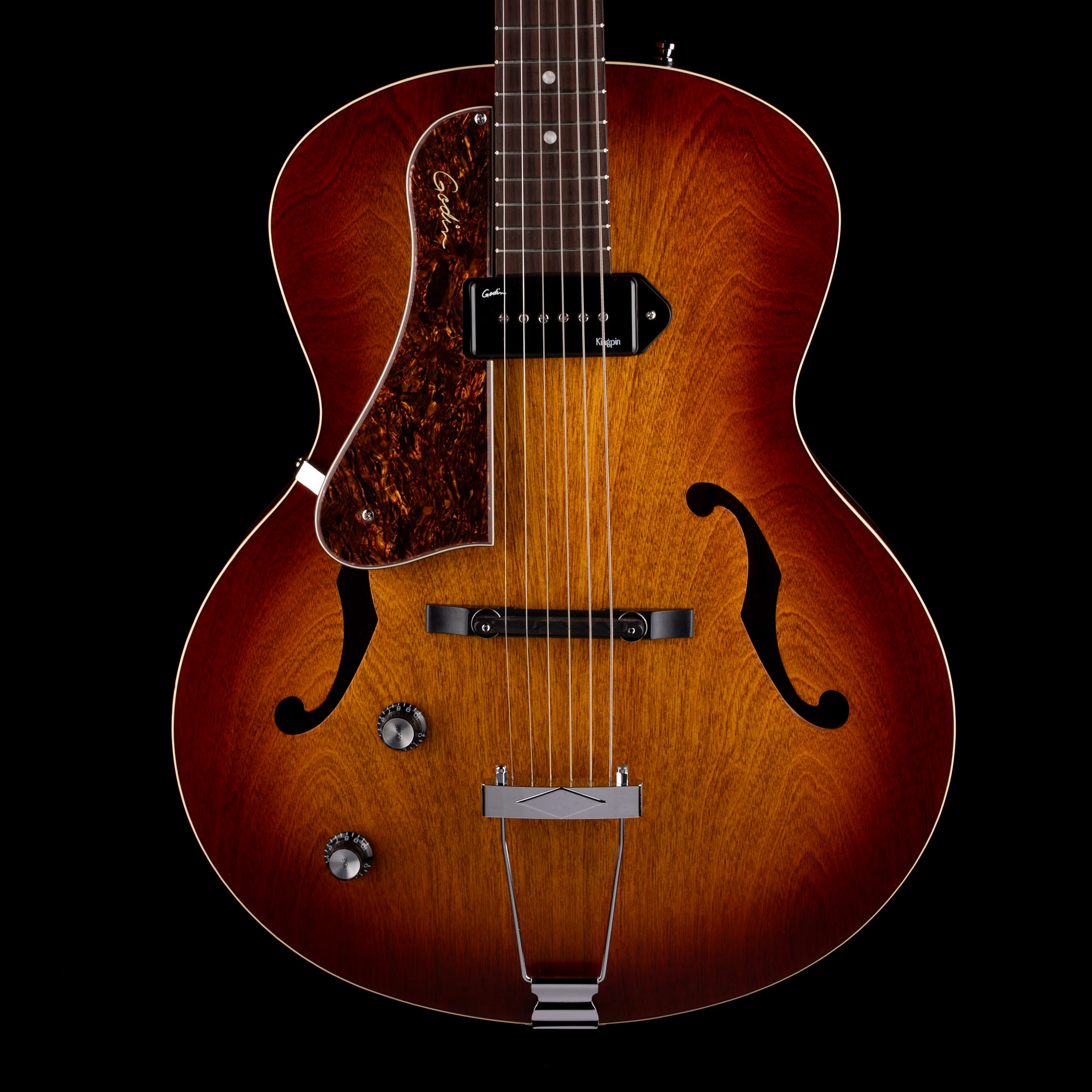 Pre Owned Godin 5th Avenue Kingpin P90 Cognac Burst Archtop Hollow-Body Left-Handed With OSSC