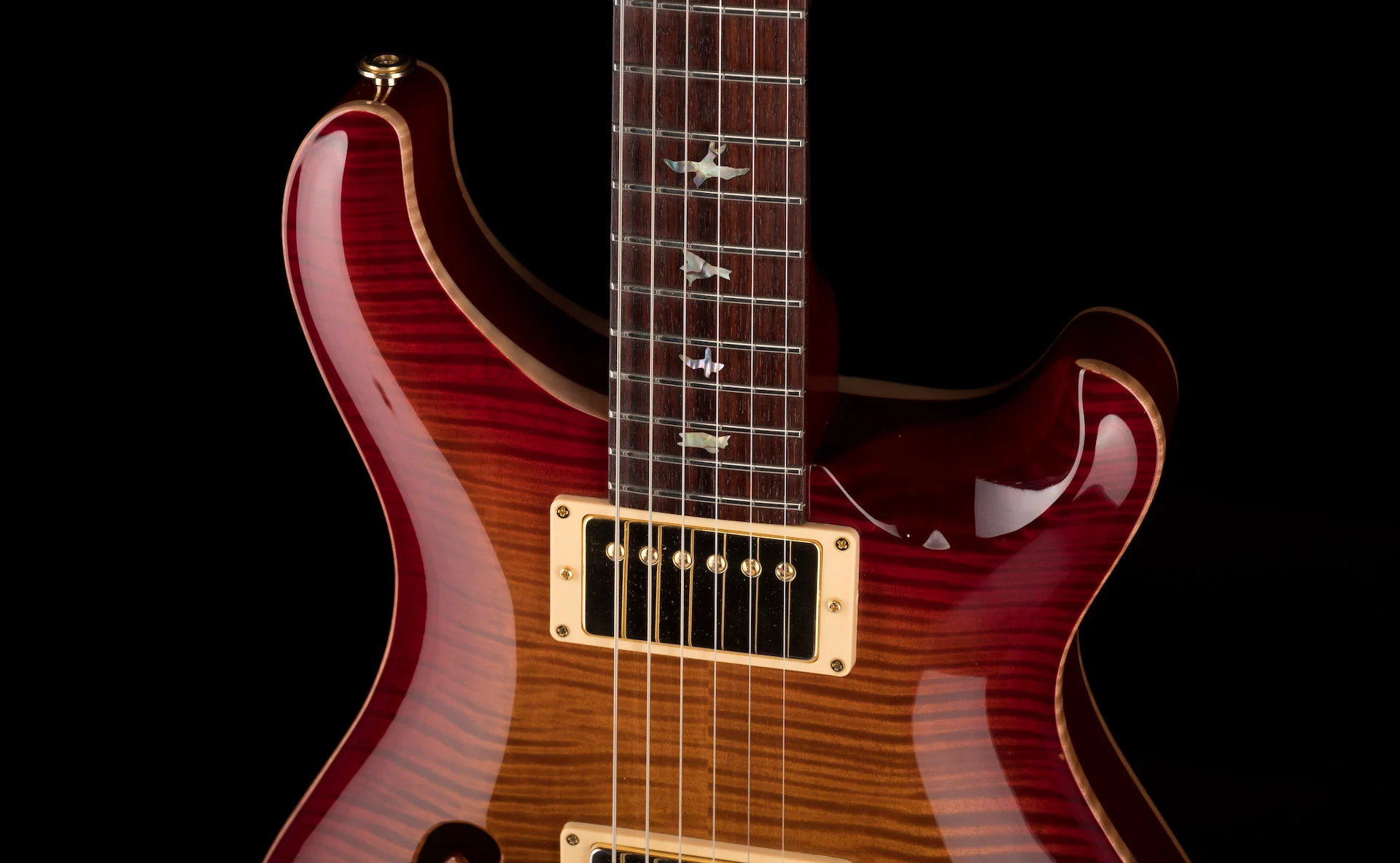 Pre Owned PRS Core McCarty Hollowbody II Piezo 10 Top Dark Cherry Sunburst Electric Guitar With Case - Image 3