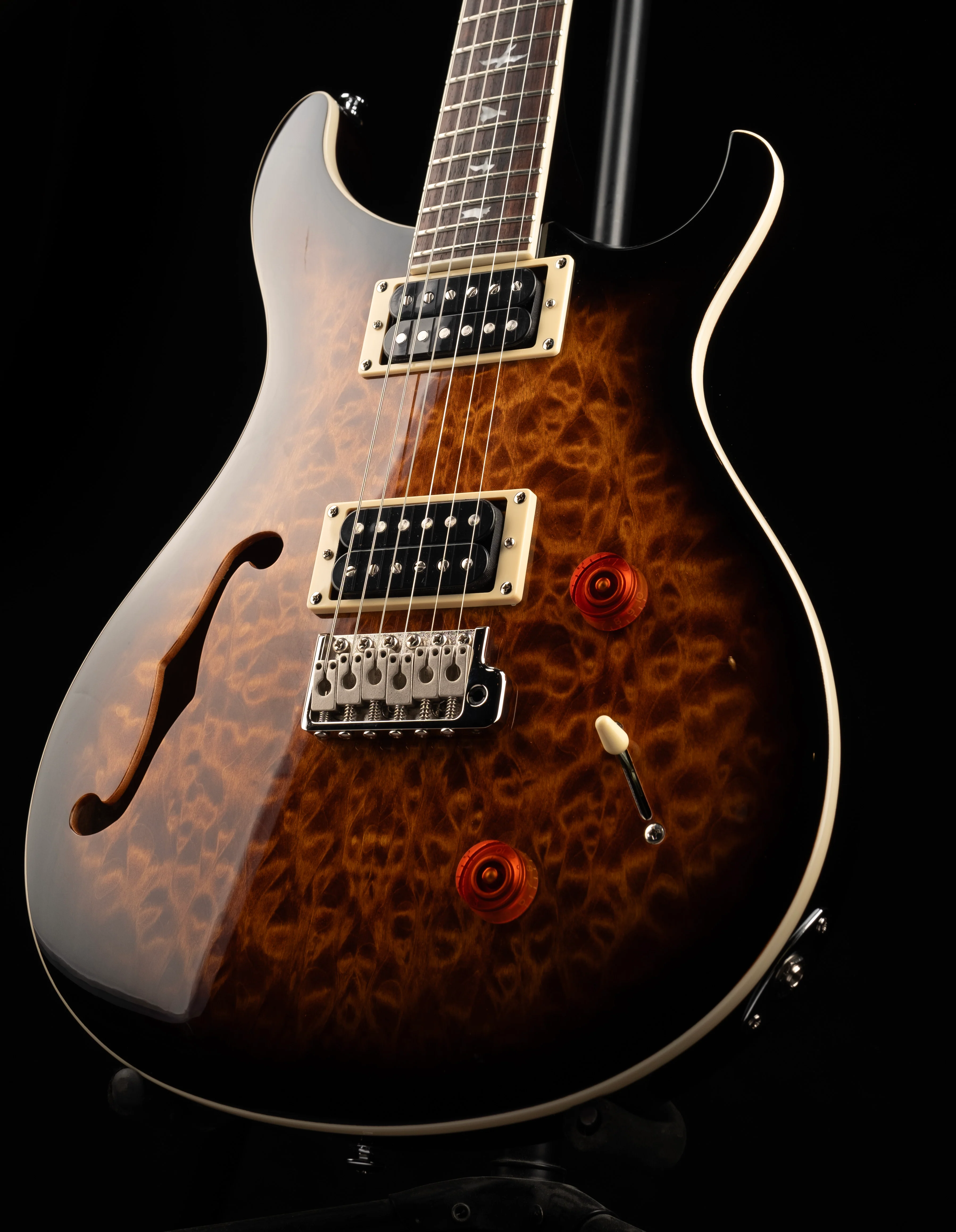 Pre Owned PRS SE Custom 22 Semi-Hollow Quilt Top Black Gold Sunburst Limited Run With Gig Bag - Image 5