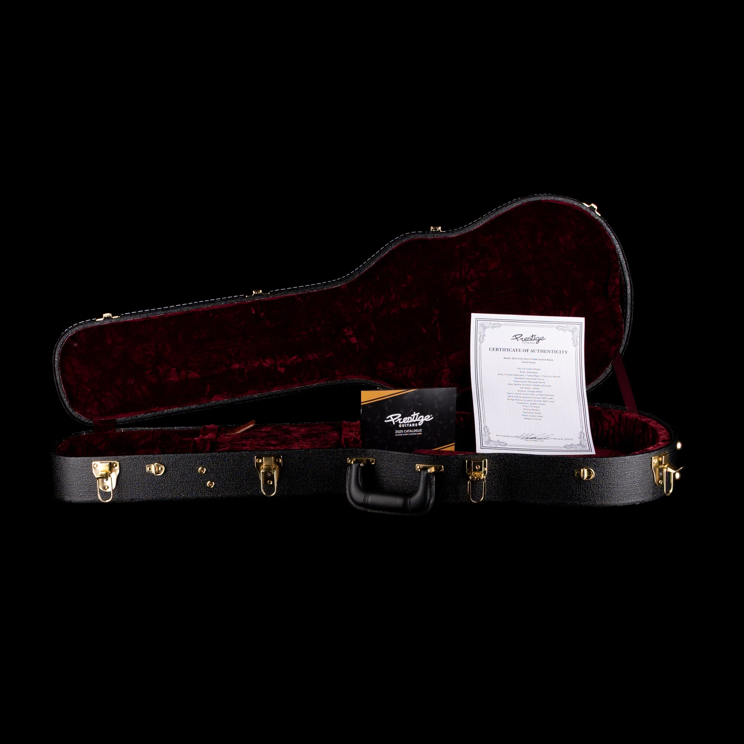 Prestige Guitars Master Built Elite Quilted Maple Semi-Hollow Forest Green Burst with Case - Image 15