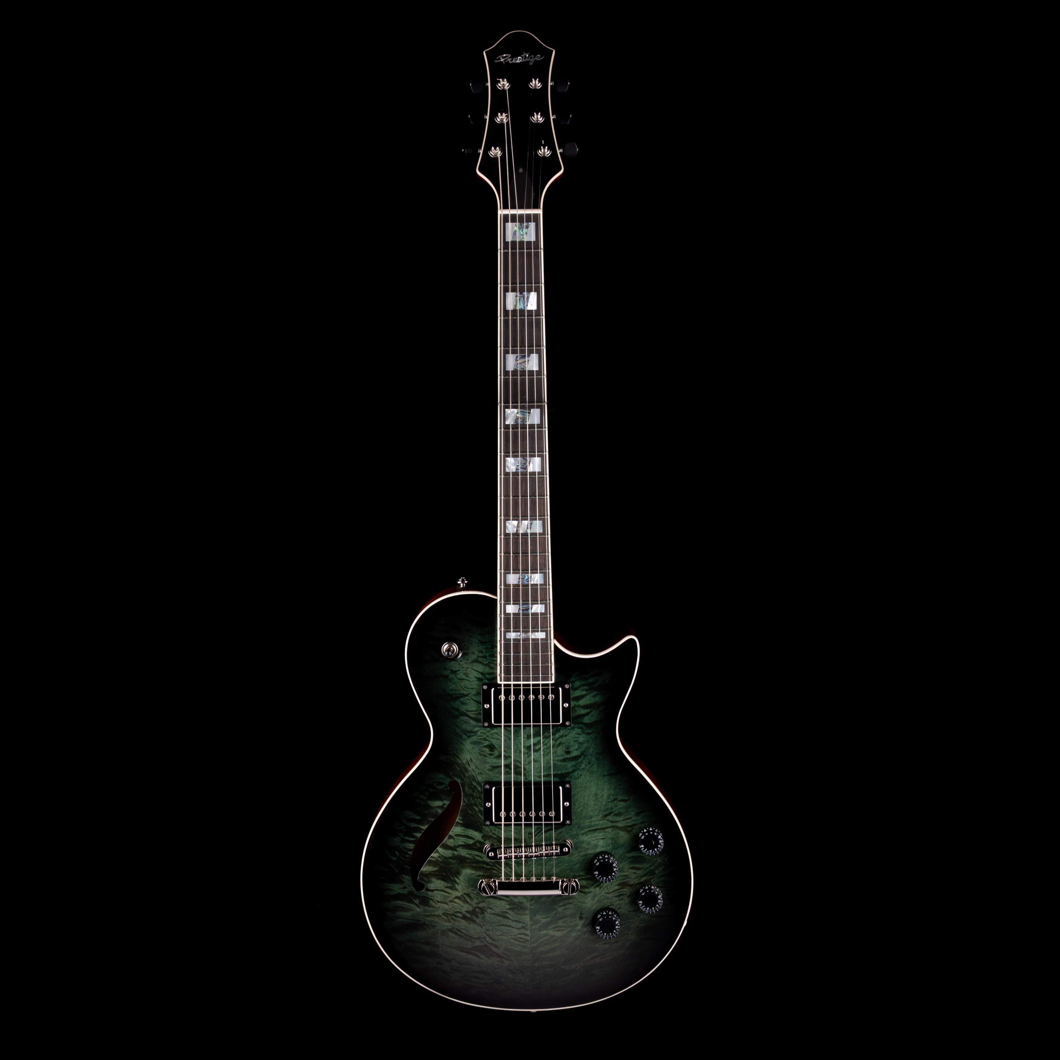 Prestige Guitars Master Built Elite Quilted Maple Semi-Hollow Forest Green Burst with Case - Image 2